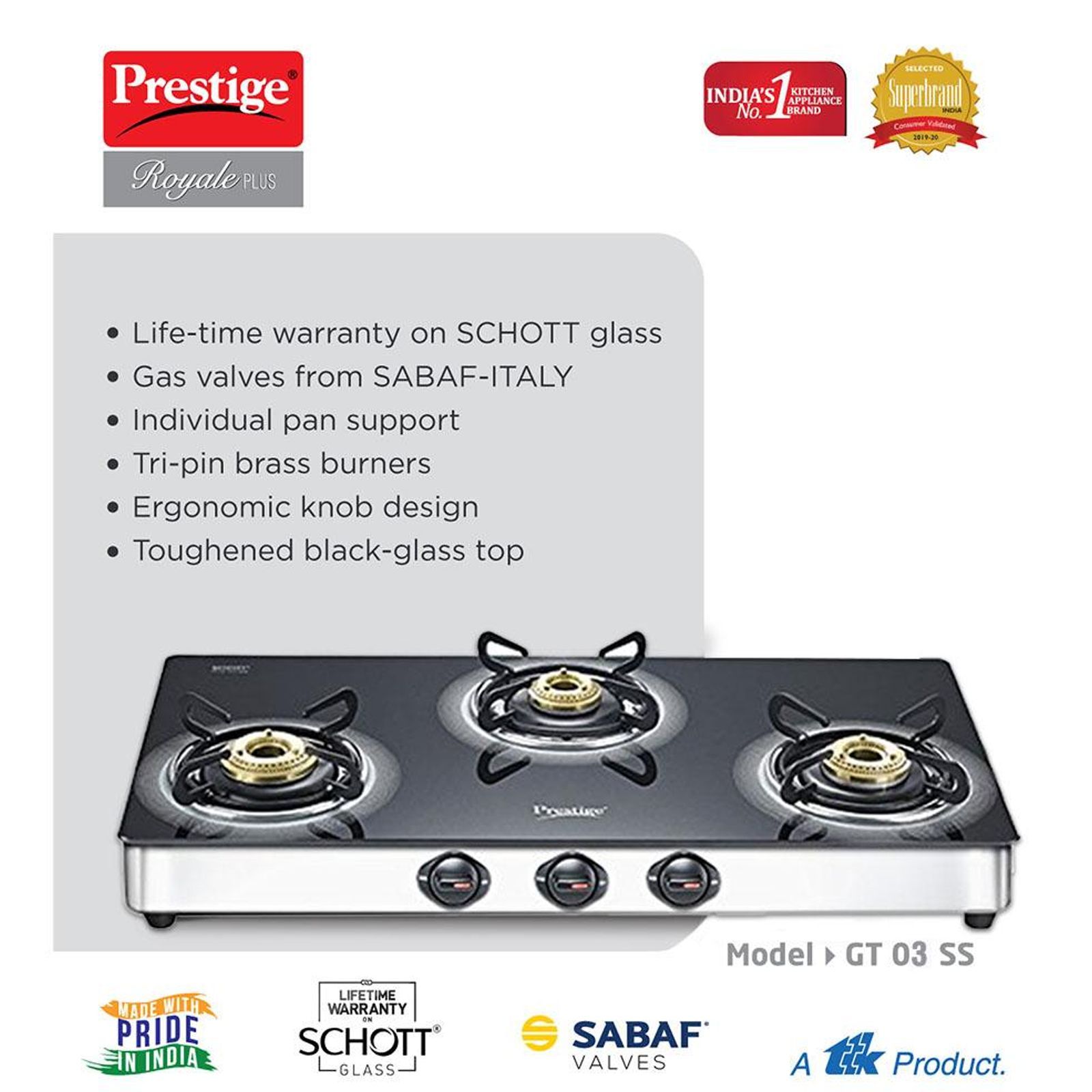 Prestige Royale Plus Toughened Glass Top 3 Burner Manual Gas Stove (Ergonomic Knob, Black)_5