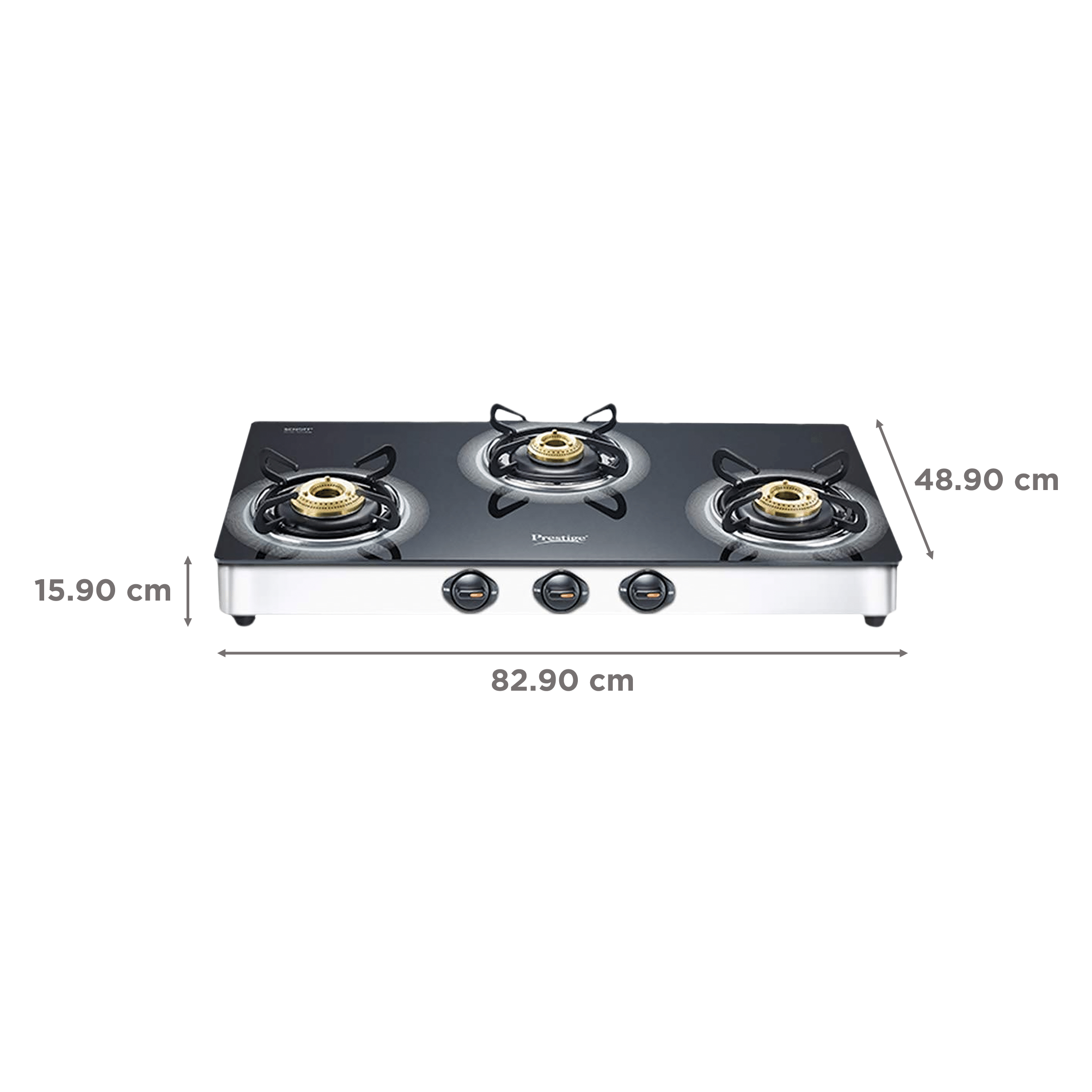 Prestige Royale Plus Toughened Glass Top 3 Burner Manual Gas Stove (Ergonomic Knob, Black)_2