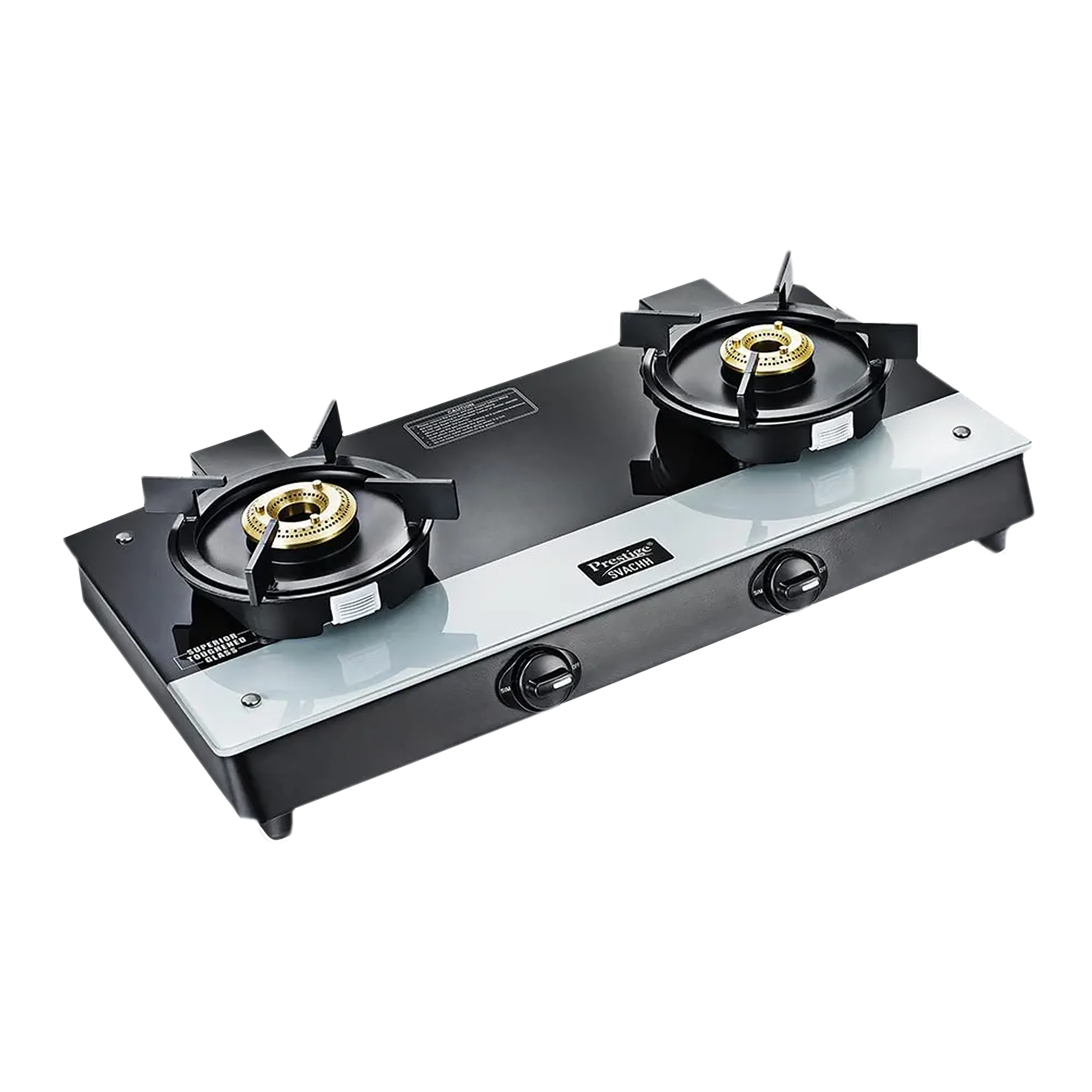 Prestige Svachh Duo Toughened Glass Top 2 Burner Manual Gas Stove (Liftable Burner Set, Black)_1