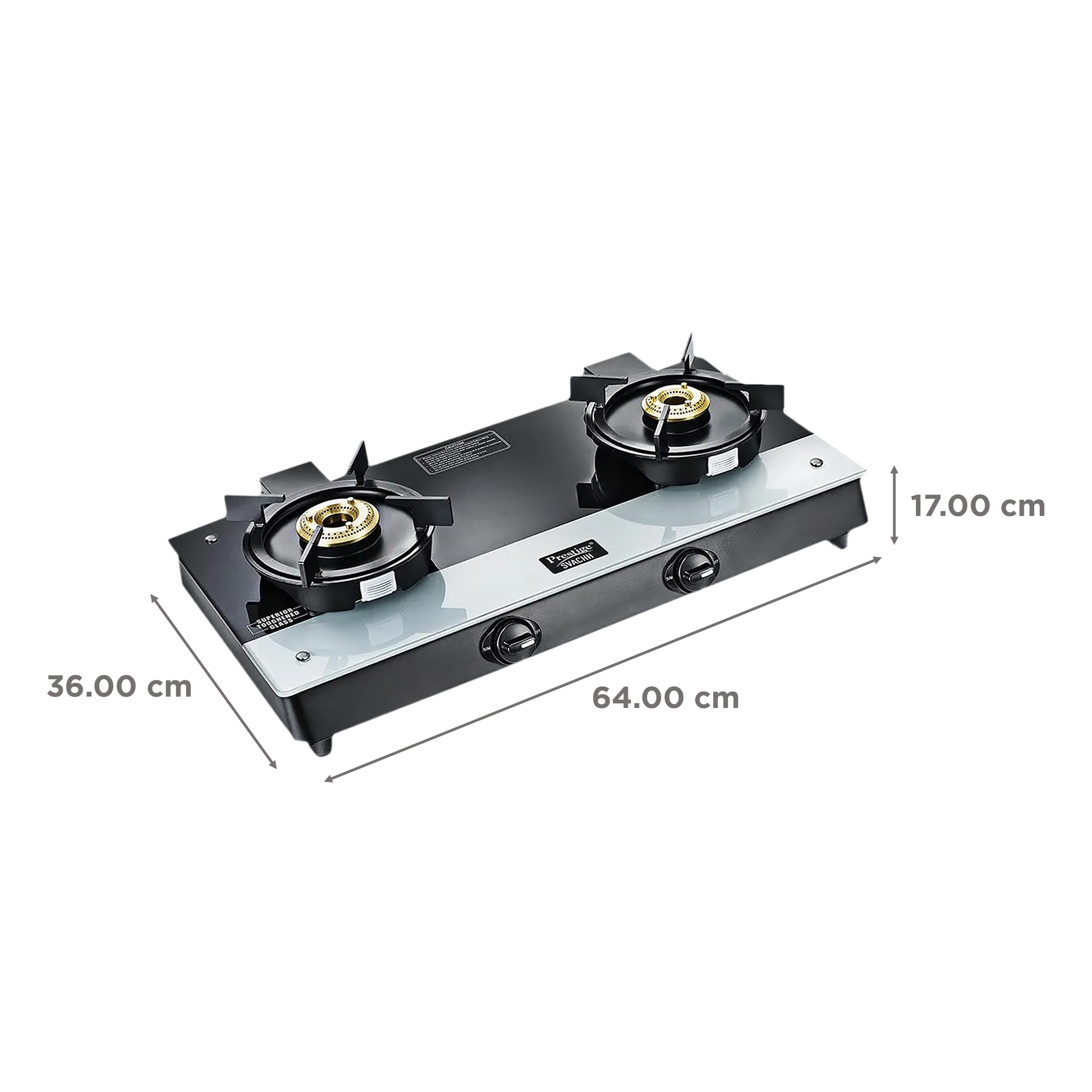 Prestige Svachh Duo Toughened Glass Top 2 Burner Manual Gas Stove (Liftable Burner Set, Black)_2