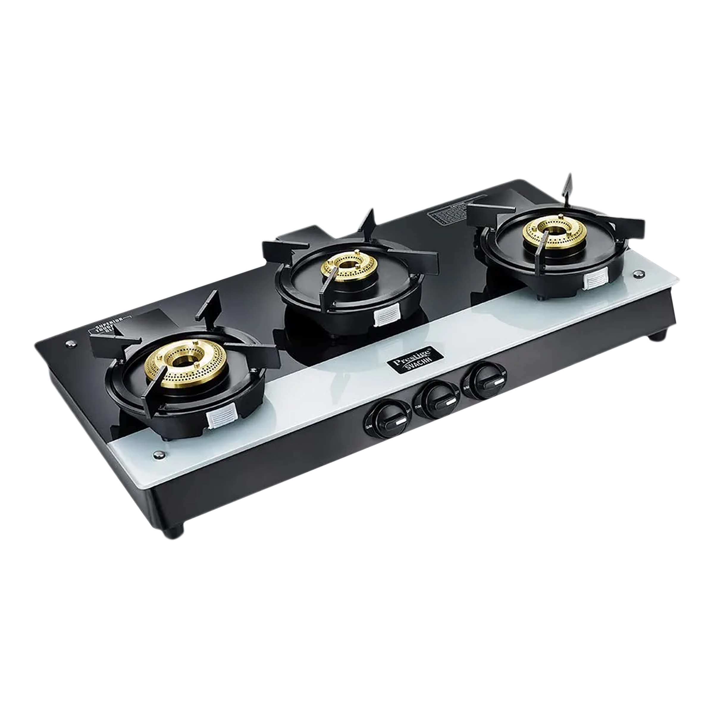 Prestige Svachh Duo Toughened Glass Top 3 Burner Manual Gas Stove (Liftable Burner Set, Black) Prestige Svachh Duo Toughened Glass Top 3 Burner Manual Gas Stove (Liftable Burner Set, Black)_1
