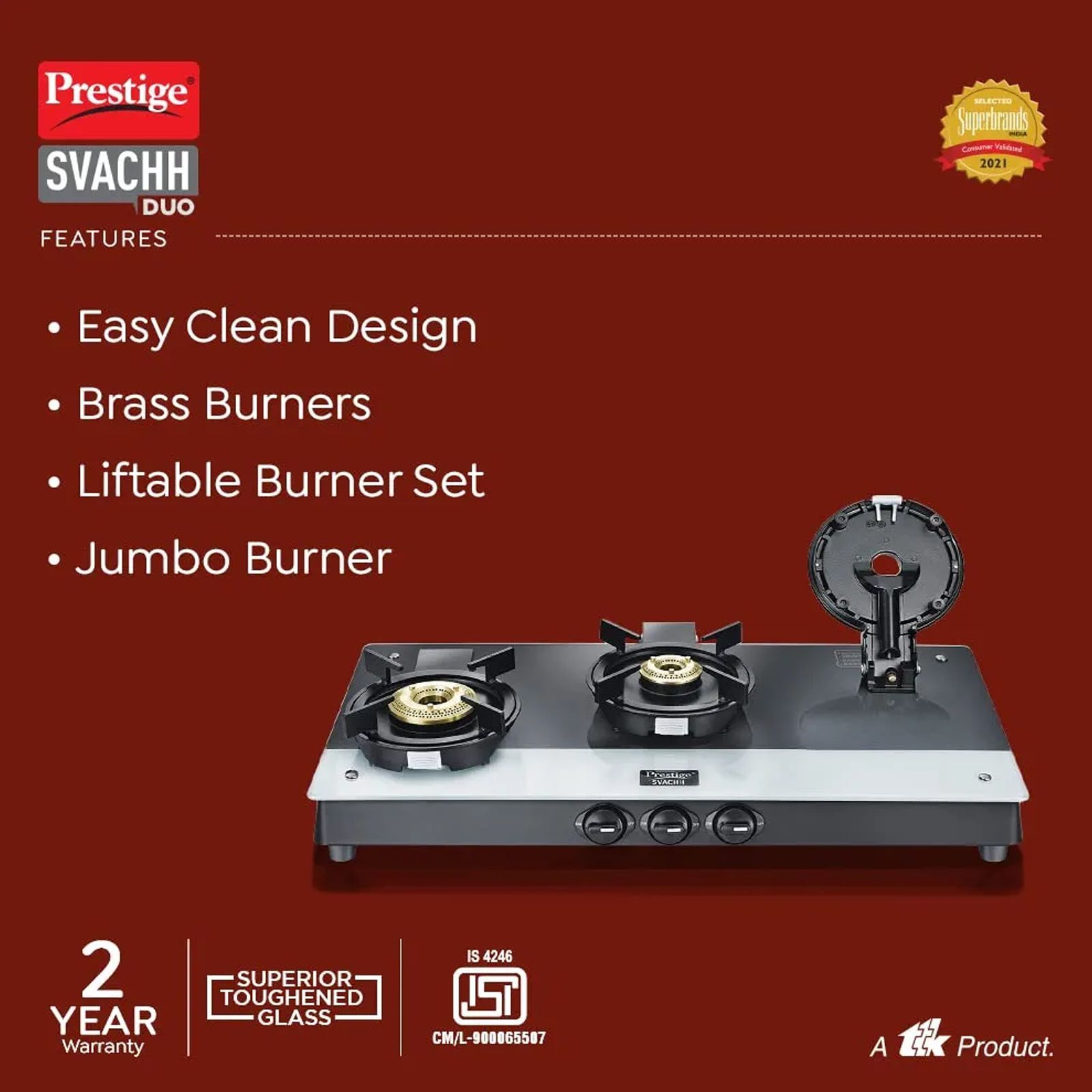 Prestige Svachh Duo Toughened Glass Top 3 Burner Manual Gas Stove (Liftable Burner Set, Black) Prestige Svachh Duo Toughened Glass Top 3 Burner Manual Gas Stove (Liftable Burner Set, Black)_5