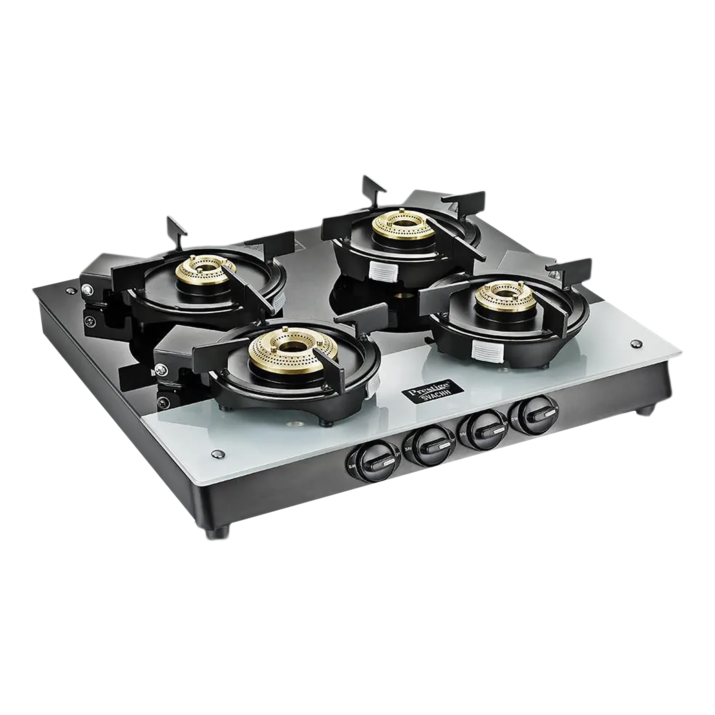 Prestige Svachh Duo Toughened Glass Top 4 Burner Manual Gas Stove (Liftable Burner Set, Black)_1