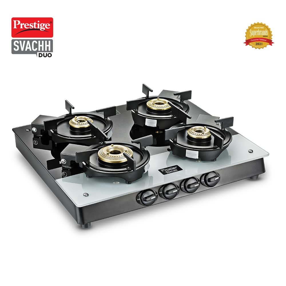 Prestige Svachh Duo Toughened Glass Top 4 Burner Manual Gas Stove (Liftable Burner Set, Black)_4