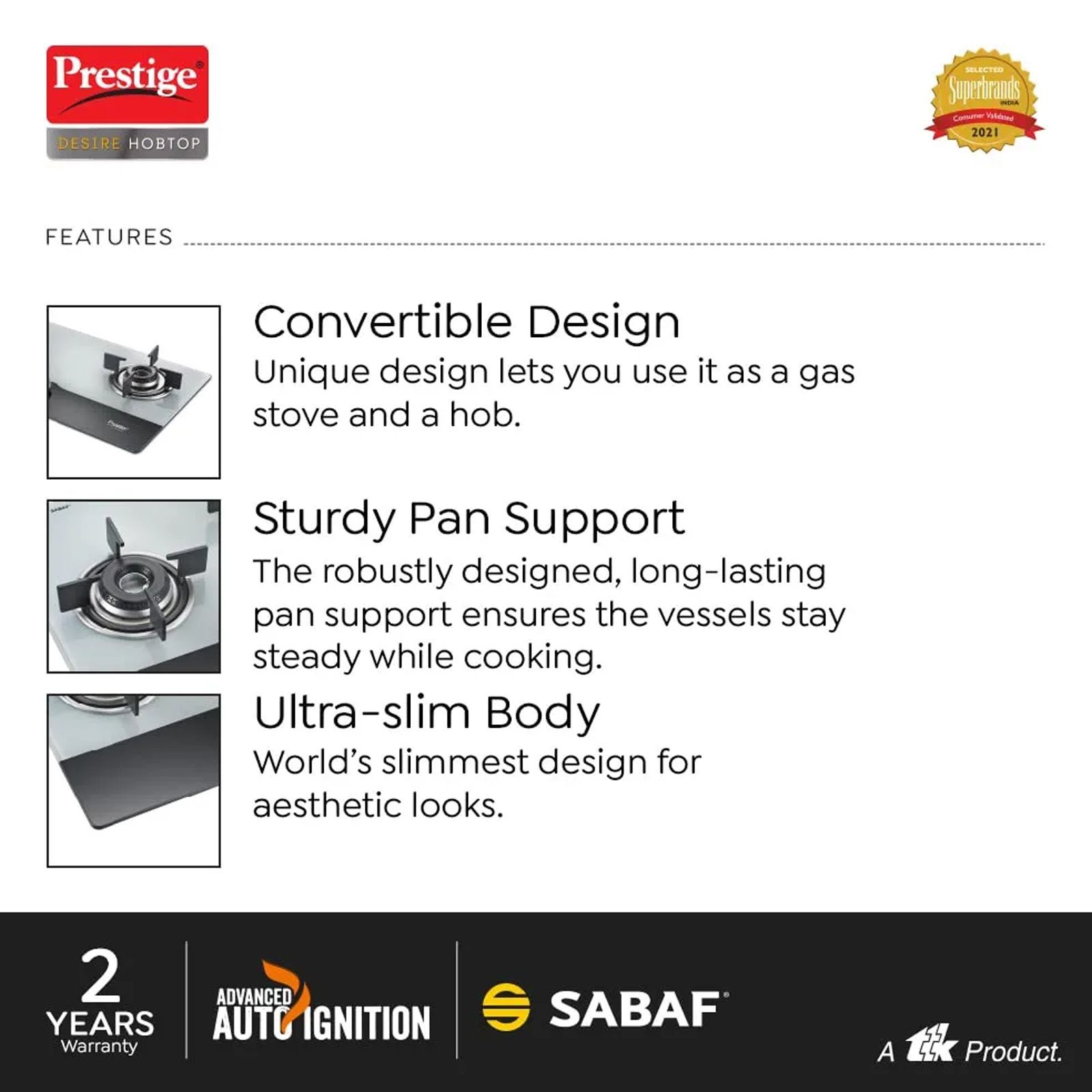 Prestige Desire Toughened Glass Top 2 Burner Automatic Hob (Ergonomic Knob, Black)_7