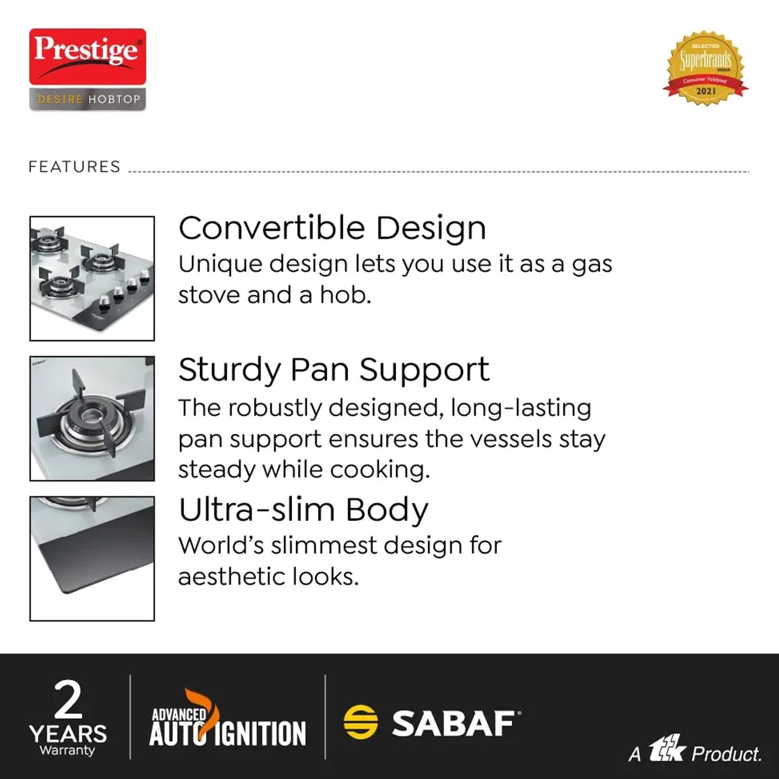 Prestige Desire Toughened Glass Top 4 Burner Automatic Hob (Ergonomic Knob, Black)_7