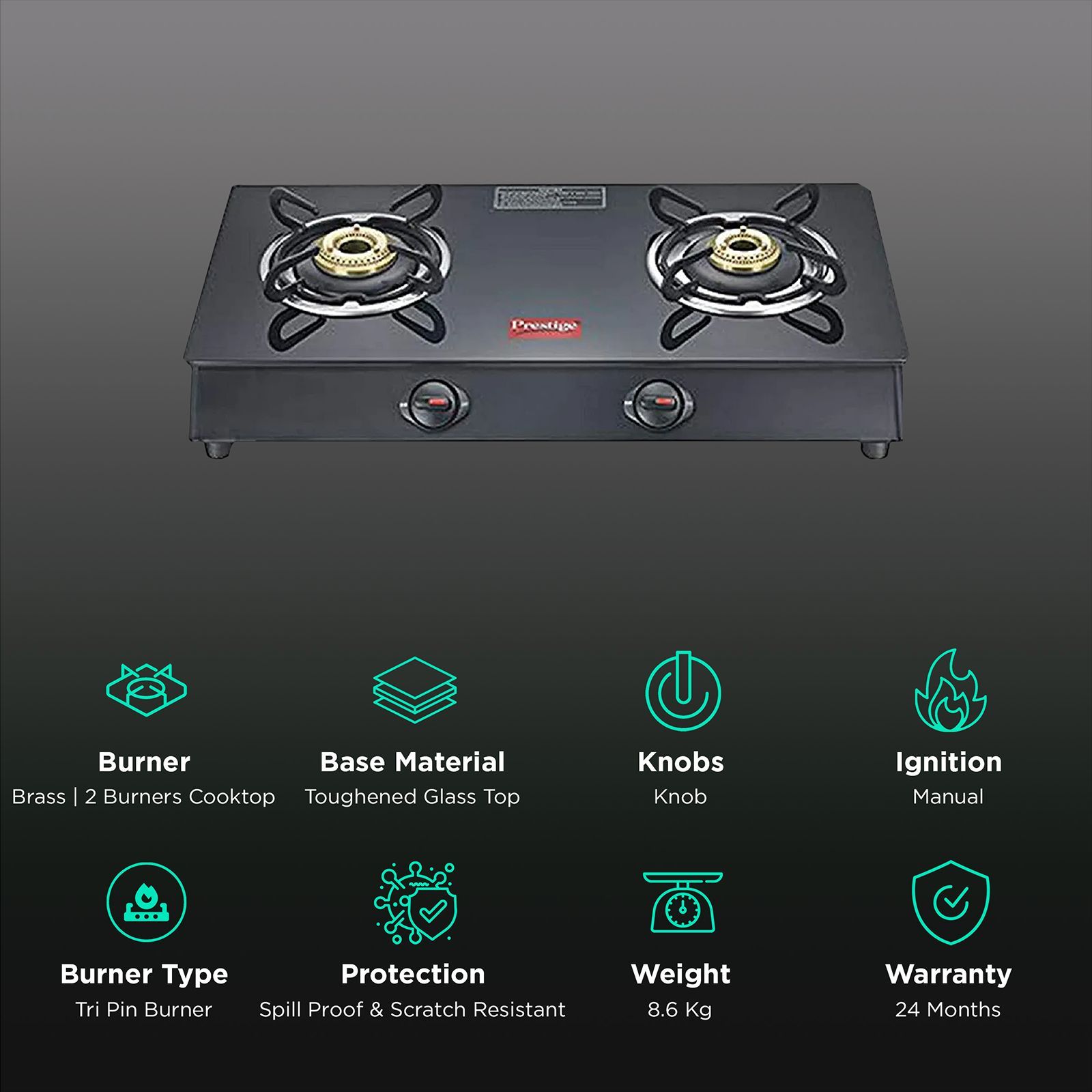 Prestige Marvel Plus Toughened Glass Top 2 Burner Manual Gas Stove (Ergonomic Knob, Black)_3