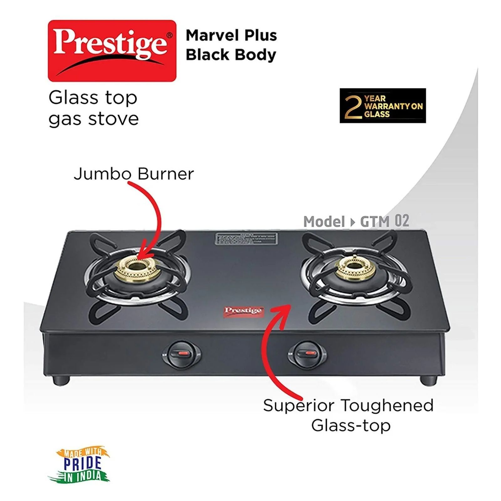 Prestige Marvel Plus Toughened Glass Top 2 Burner Manual Gas Stove (Ergonomic Knob, Black)_4