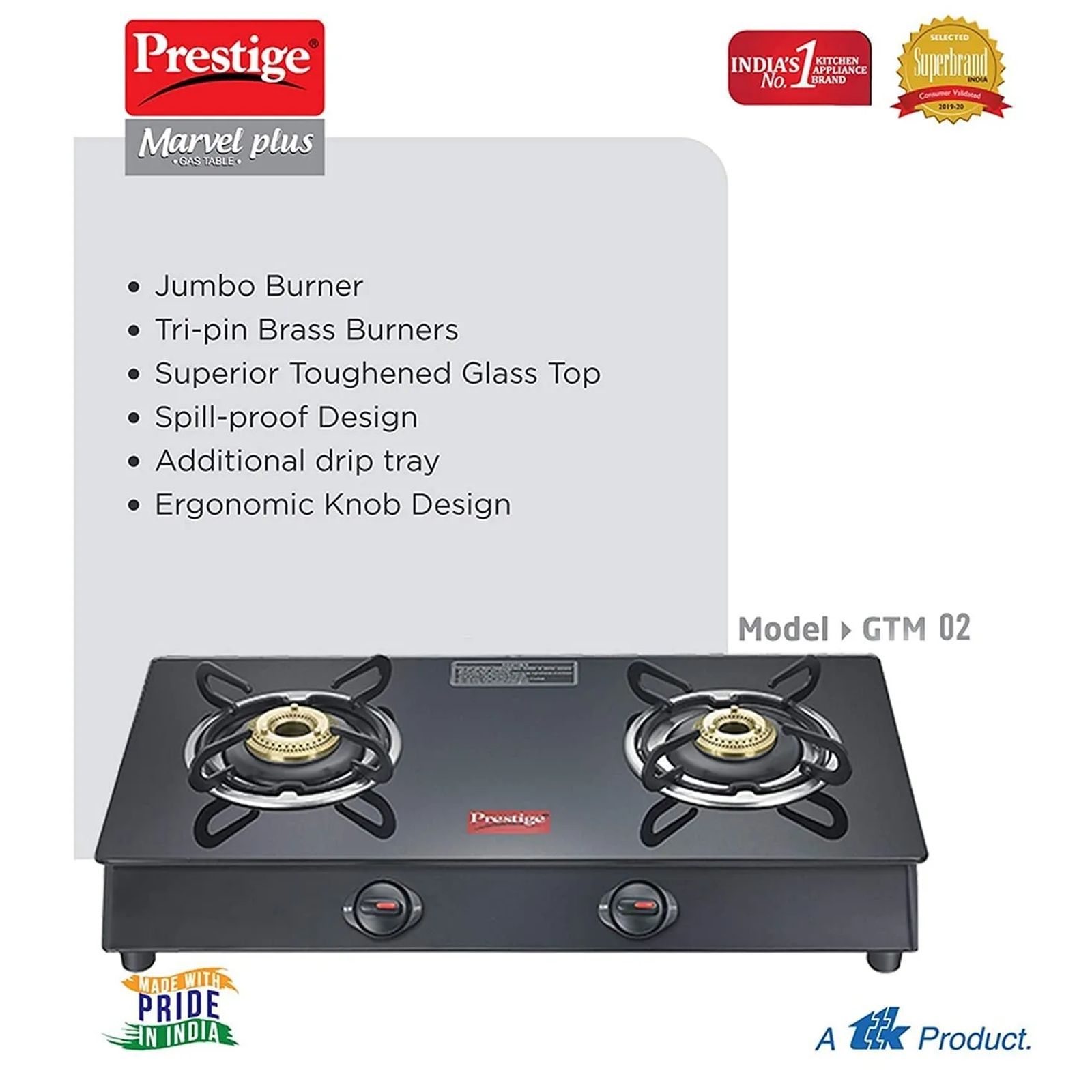 Prestige Marvel Plus Toughened Glass Top 2 Burner Manual Gas Stove (Ergonomic Knob, Black)_6