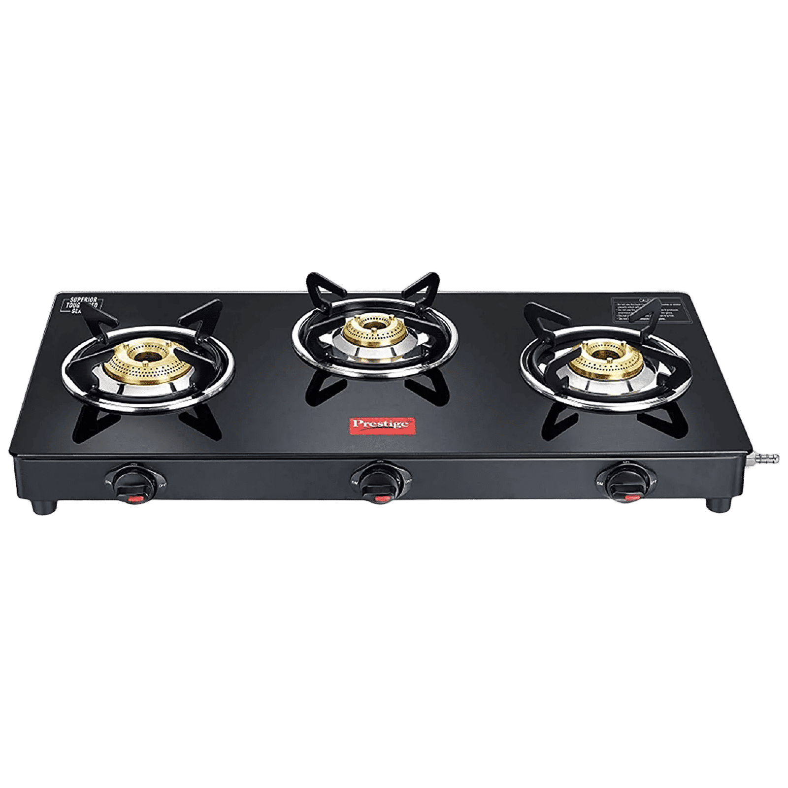 Prestige Marvel Plus Toughened Glass Top 3 Burner Manual Gas Stove (Ergonomic Knob, Black)_1