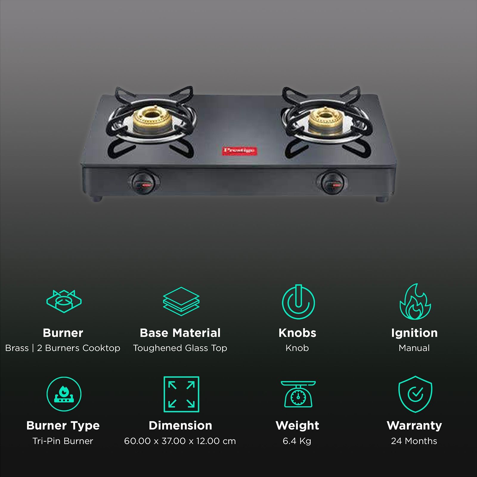 Prestige Magic GTMC Toughened Glass Top 2 Burner Manual Gas Stove (Spill Proof, Black)_3