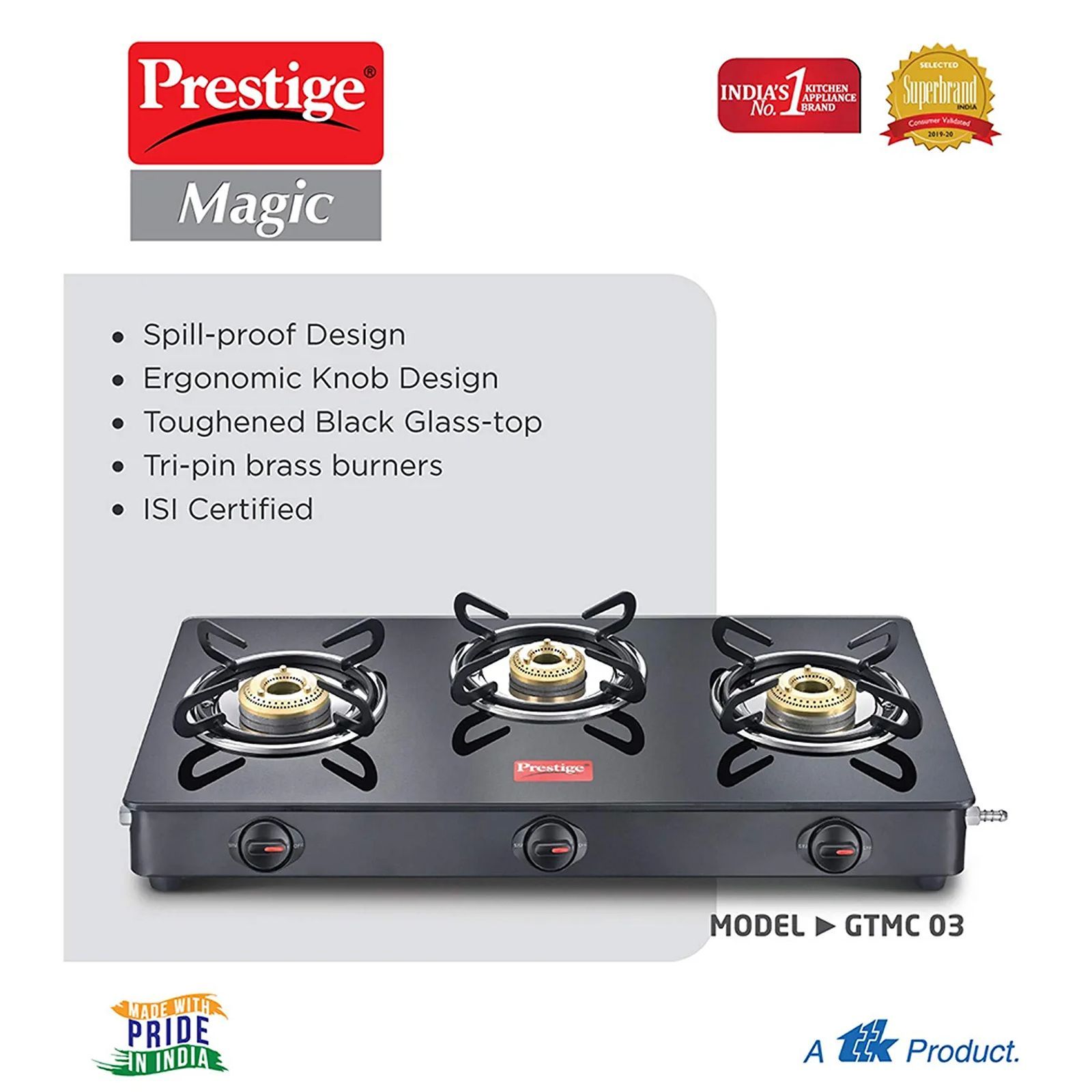 Prestige Magic GTMC Toughened Glass Top 3 Burner Manual Gas Stove (Spill Proof, Black)_6