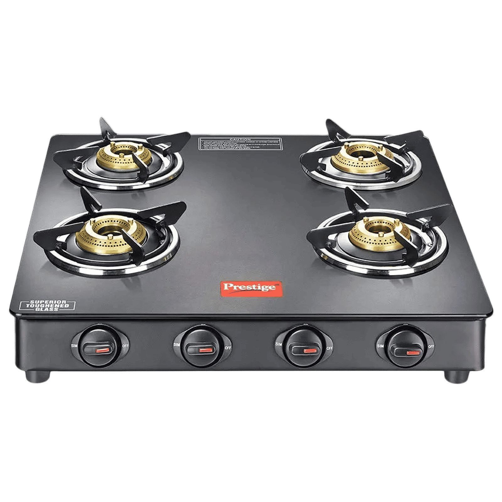Prestige Magic GTMC Toughened Glass Top 4 Burner Manual Gas Stove (Spill Proof, Black)_1