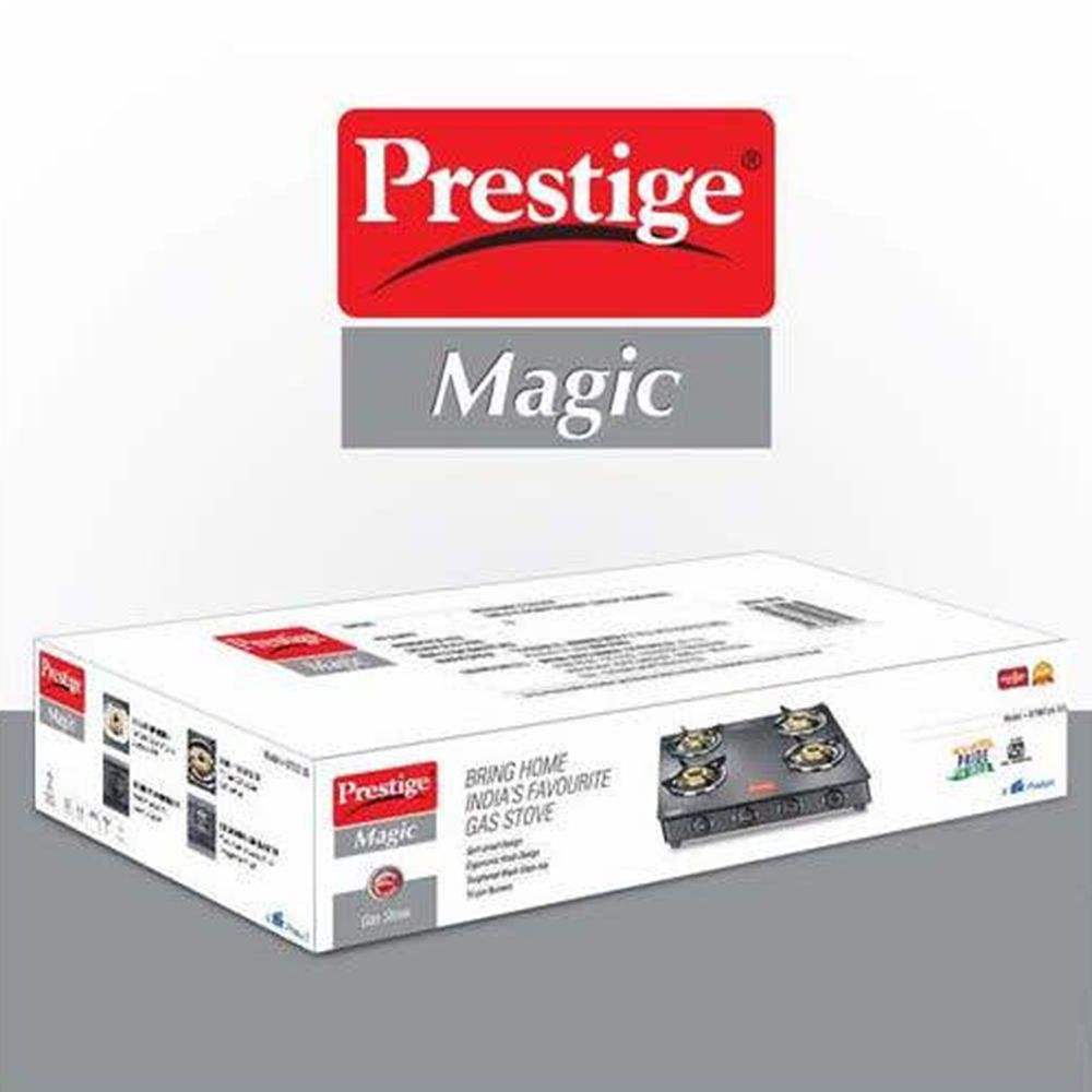 Prestige Magic GTMC Toughened Glass Top 4 Burner Manual Gas Stove (Spill Proof, Black)_7