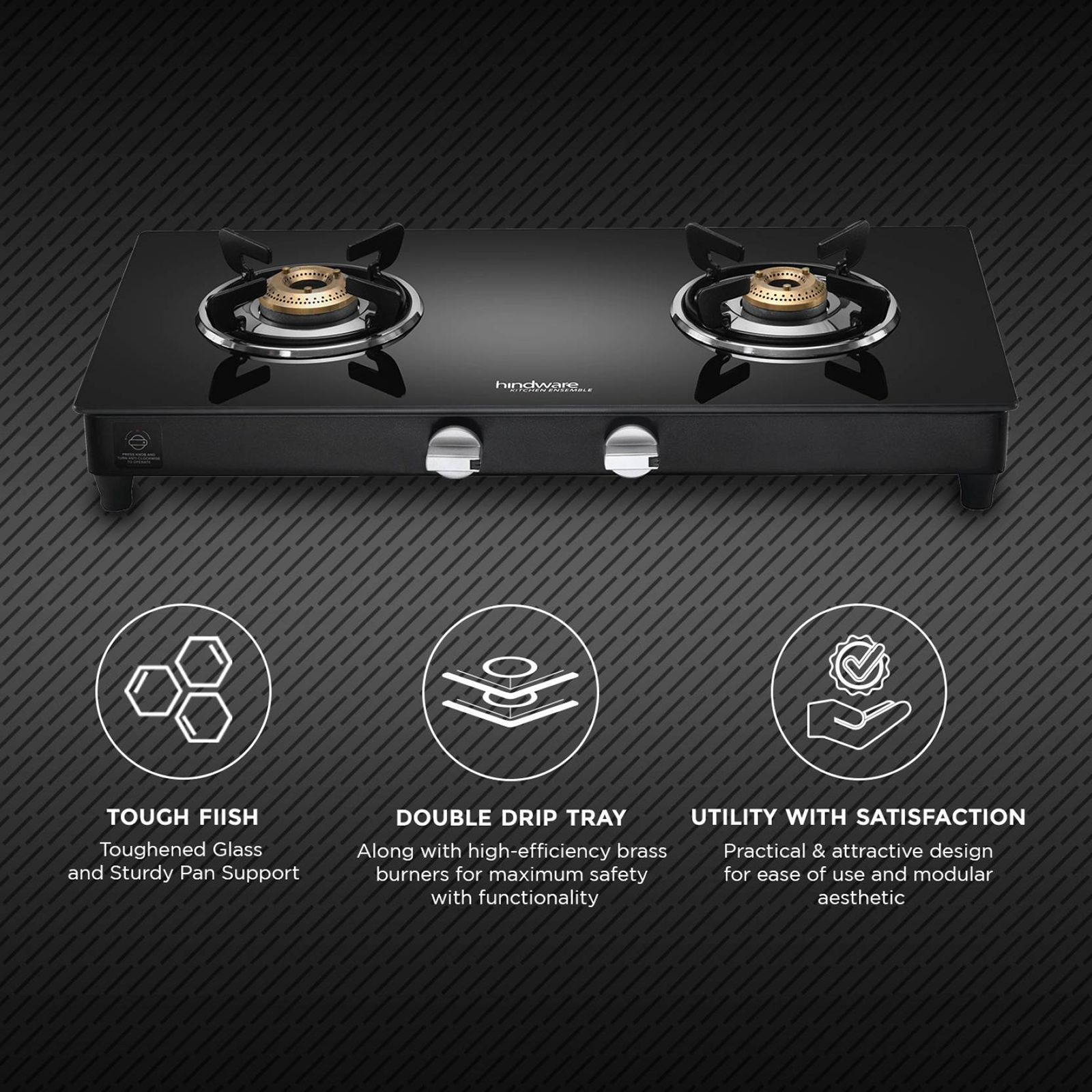 Hindware ARMO Plus Toughened Glass Top 2 Burner Manual Gas Stove (Sleek Body Design, Black)_6