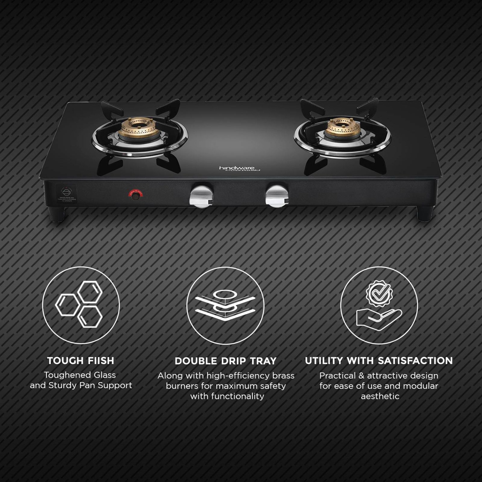 Hindware ARMO Plus Toughened Glass Top 2 Burner Automatic Gas Stove (Sleek Body Design, Black)_6
