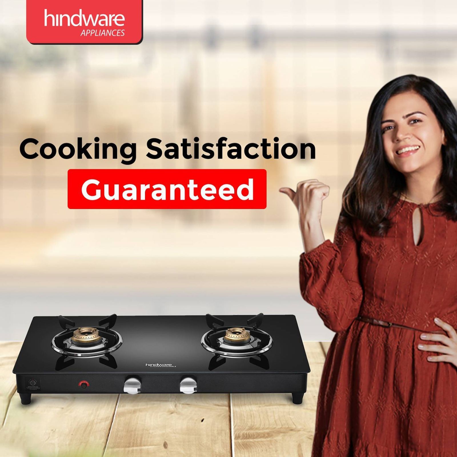 Hindware ARMO Plus Toughened Glass Top 2 Burner Automatic Gas Stove (Sleek Body Design, Black)_4