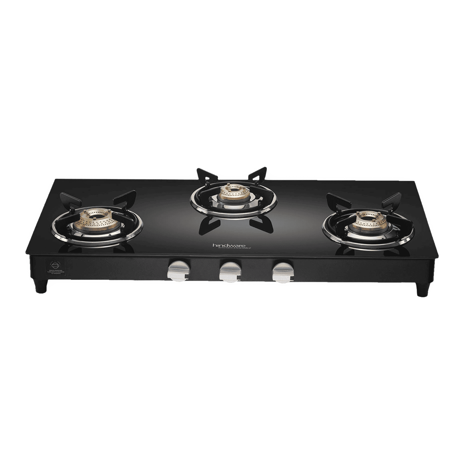 Hindware ARMO Plus Toughened Glass Top 3 Burner Manual Gas Stove (Sleek Body Design, Black)_1