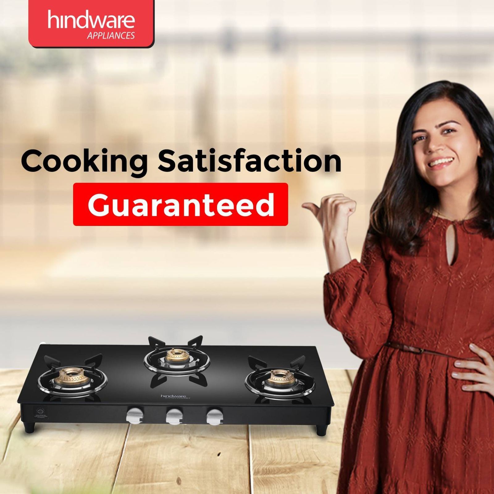 Hindware ARMO Plus Toughened Glass Top 3 Burner Manual Gas Stove (Sleek Body Design, Black)_4