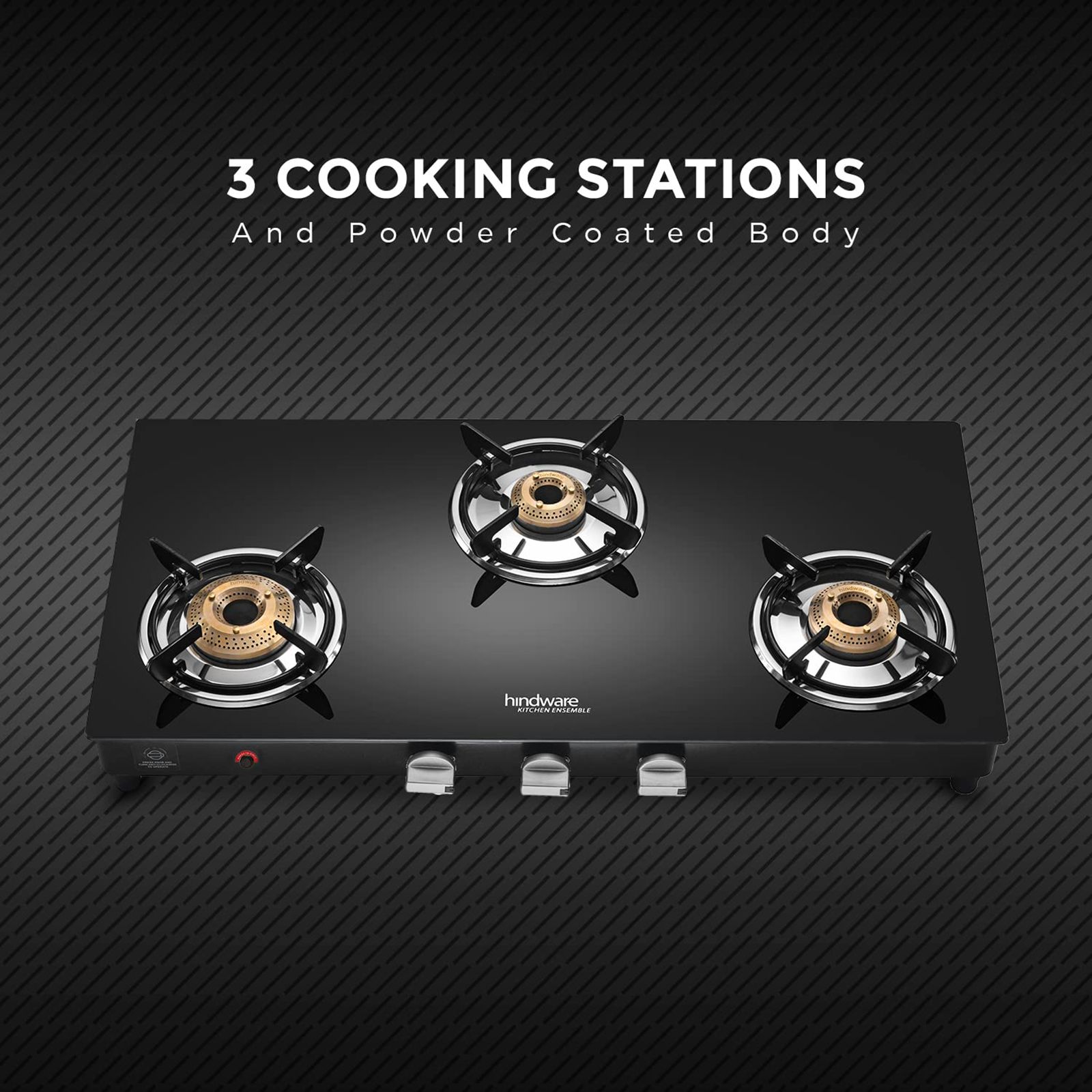 Hindware ARMO Plus Toughened Glass Top 3 Burner Automatic Gas Stove (Sleek Body Design, Black)_7