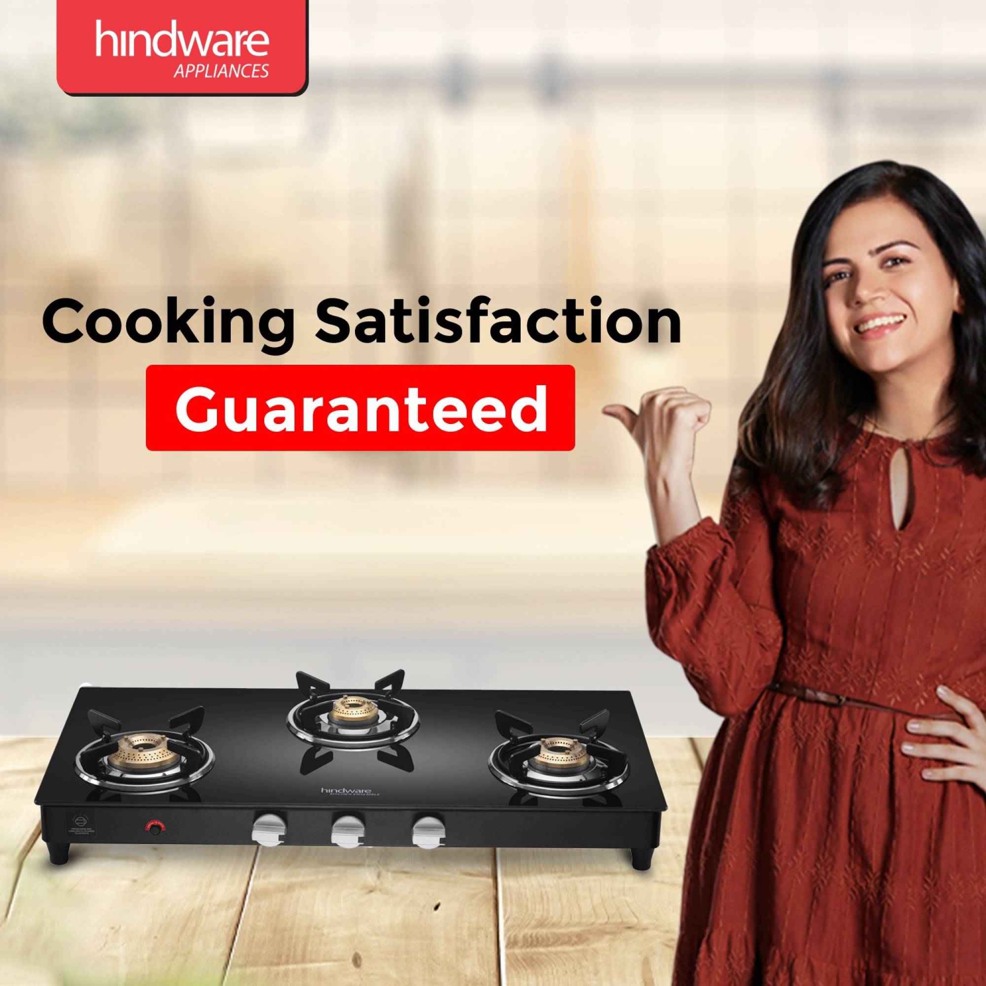 Hindware ARMO Plus Toughened Glass Top 3 Burner Automatic Gas Stove (Sleek Body Design, Black)_4