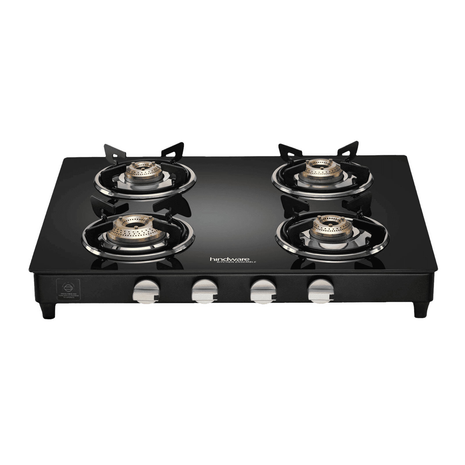 Hindware ARMO Plus GL Toughened Glass Top 4 Burner Manual Gas Stove (Rust Proof, Black)_1