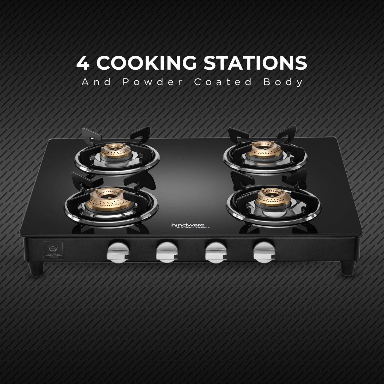 Hindware ARMO Plus GL Toughened Glass Top 4 Burner Manual Gas Stove (Rust Proof, Black)_7
