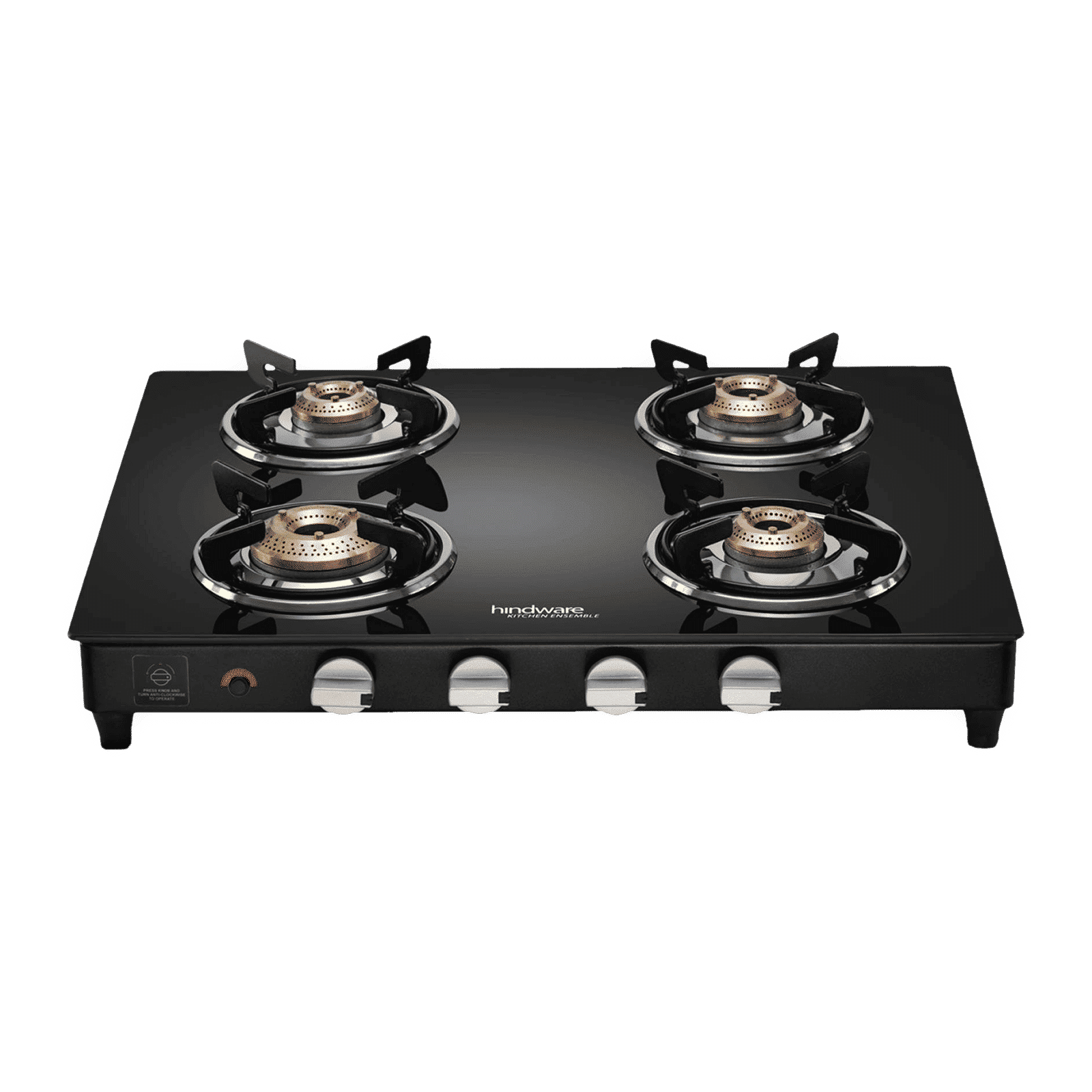 Hindware ARMO Plus Toughened Glass Top 4 Burner Automatic Gas Stove (Sleek Body Design, Black)_1