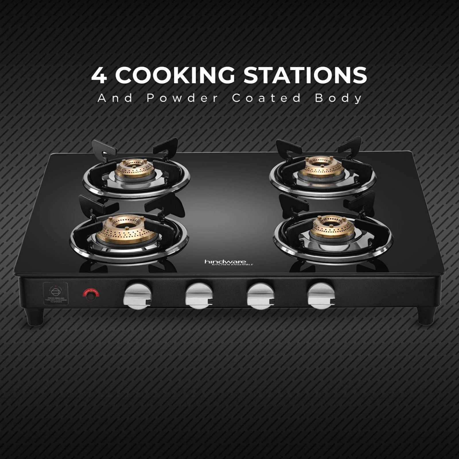 Hindware ARMO Plus Toughened Glass Top 4 Burner Automatic Gas Stove (Sleek Body Design, Black)_7