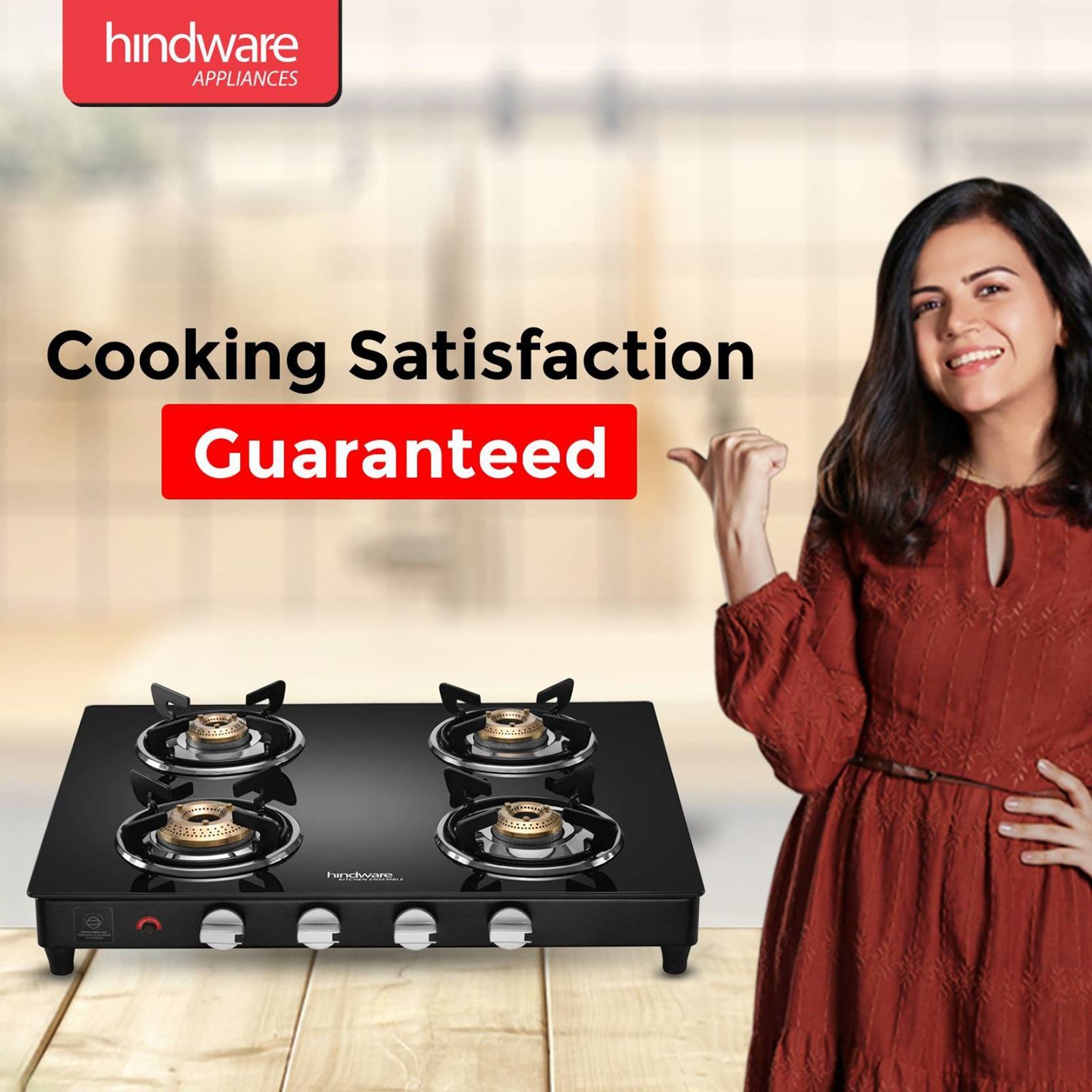 Hindware ARMO Plus Toughened Glass Top 4 Burner Automatic Gas Stove (Sleek Body Design, Black)_4