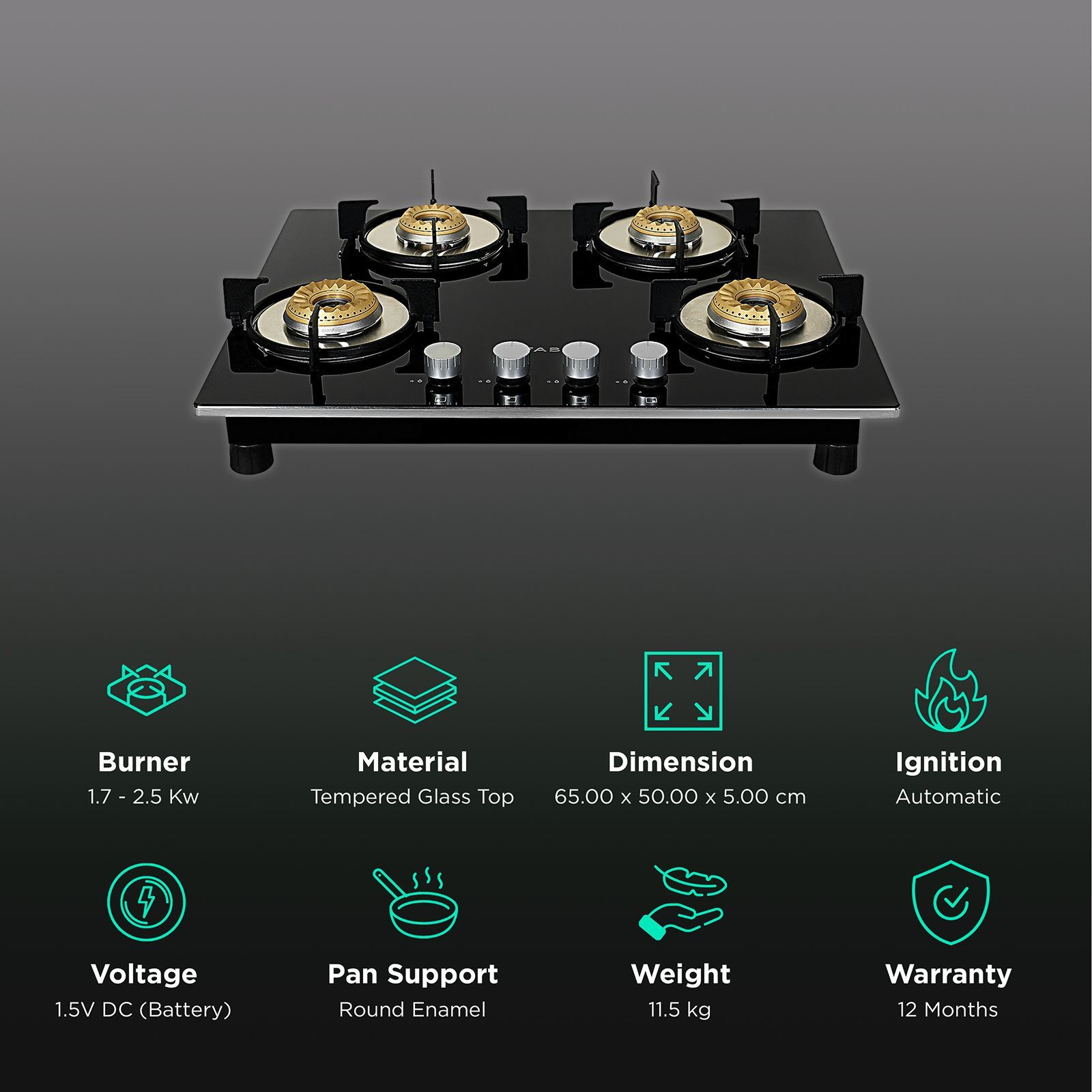 Faber ORION 654 HD BB SQ EBK Tempered Glass Top 4 Burner Automatic Hob (Scratch Resistant, Black)_3