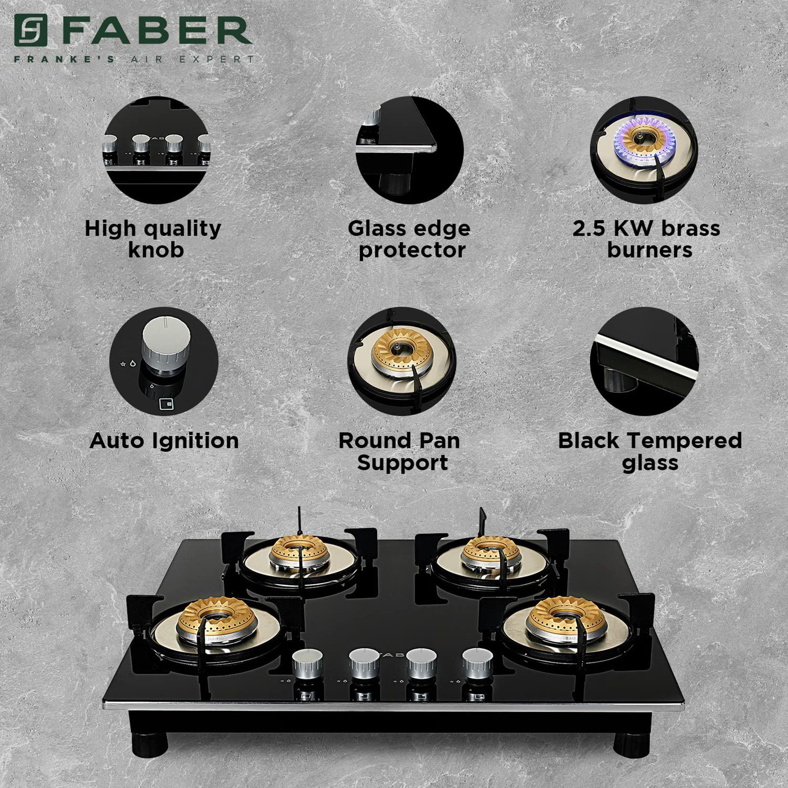 Faber ORION 654 HD BB SQ EBK Tempered Glass Top 4 Burner Automatic Hob (Scratch Resistant, Black)_8