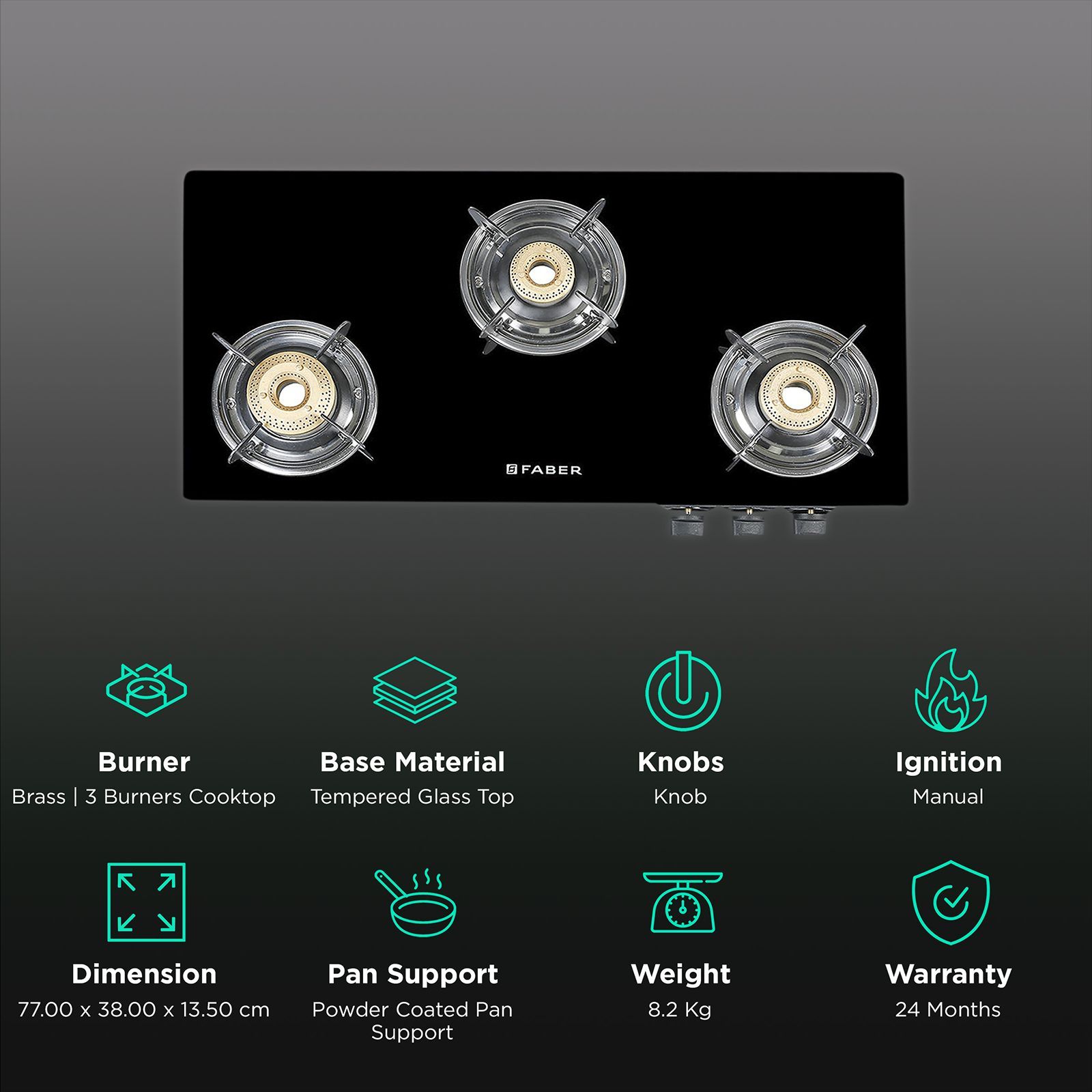 Faber MAGIC 3BB BK Tempered Glass Top 3 Burner Manual Gas Stove (Corrosion Resistance, Black)_3