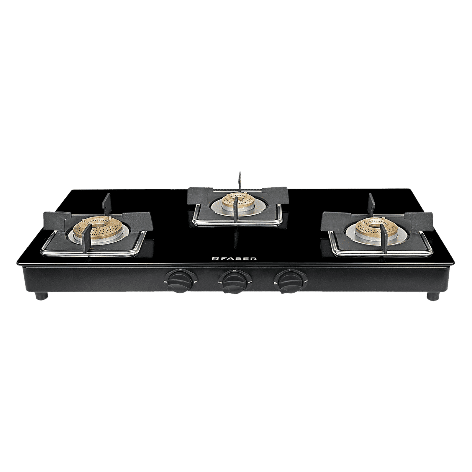 Faber PEARL 3BB BK Tempered Glass Top 3 Burner Manual Gas Stove (Corrosion Resistance, Black)_1