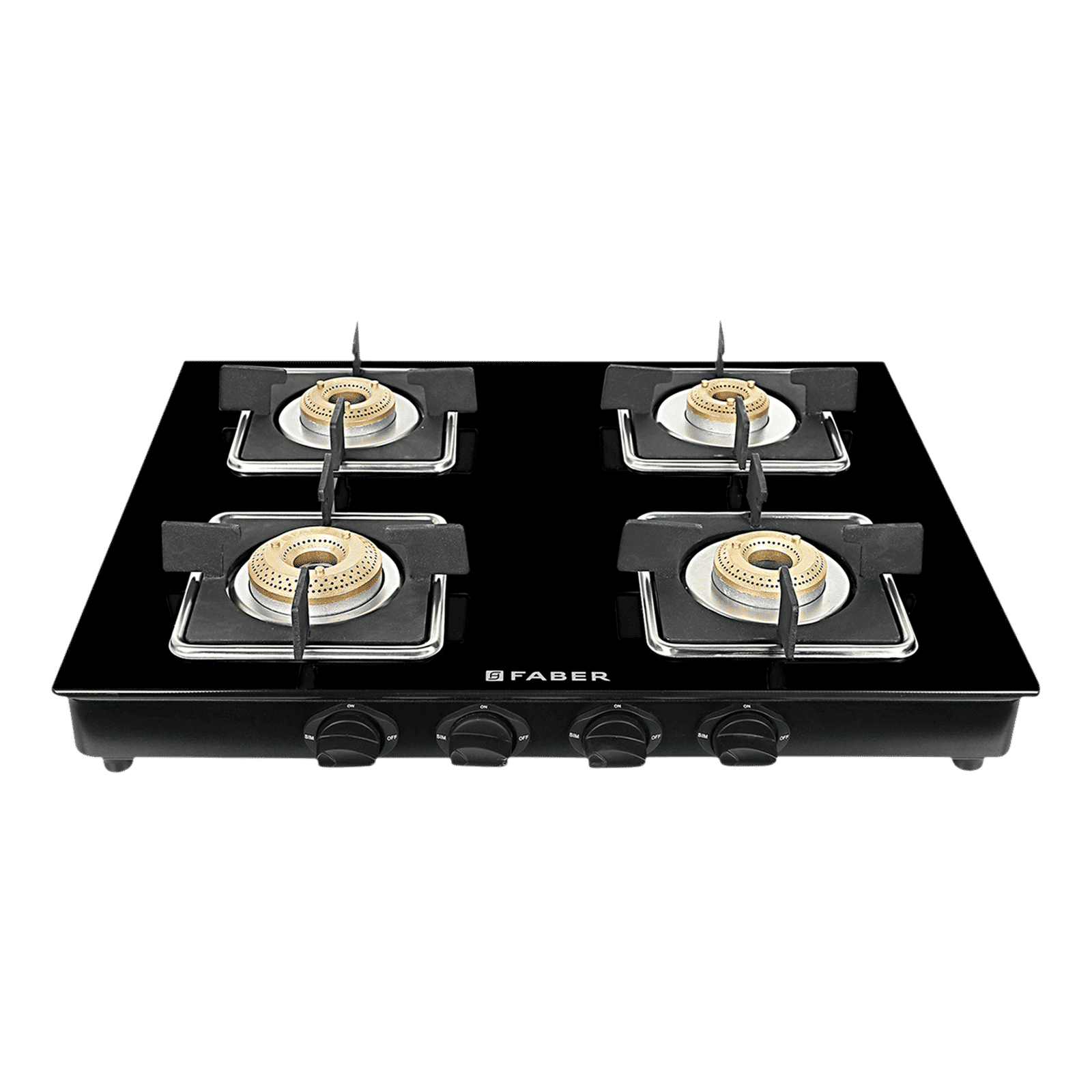 Faber PEARL 4BB BK Tempered Glass Top 4 Burner Manual Gas Stove (Corrosion Resistance, Black)_1