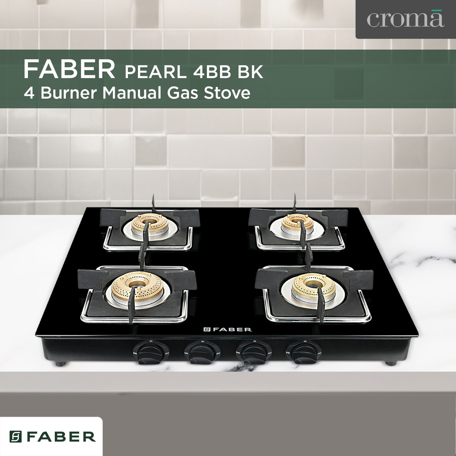 Faber PEARL 4BB BK Tempered Glass Top 4 Burner Manual Gas Stove (Corrosion Resistance, Black)_13