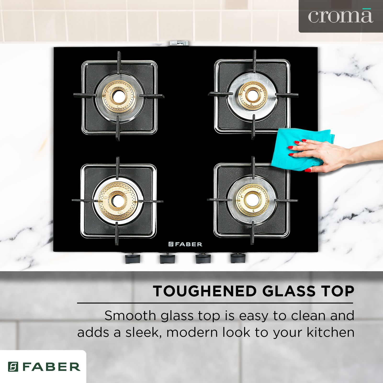 Faber PEARL 4BB BK Tempered Glass Top 4 Burner Manual Gas Stove (Corrosion Resistance, Black)_15