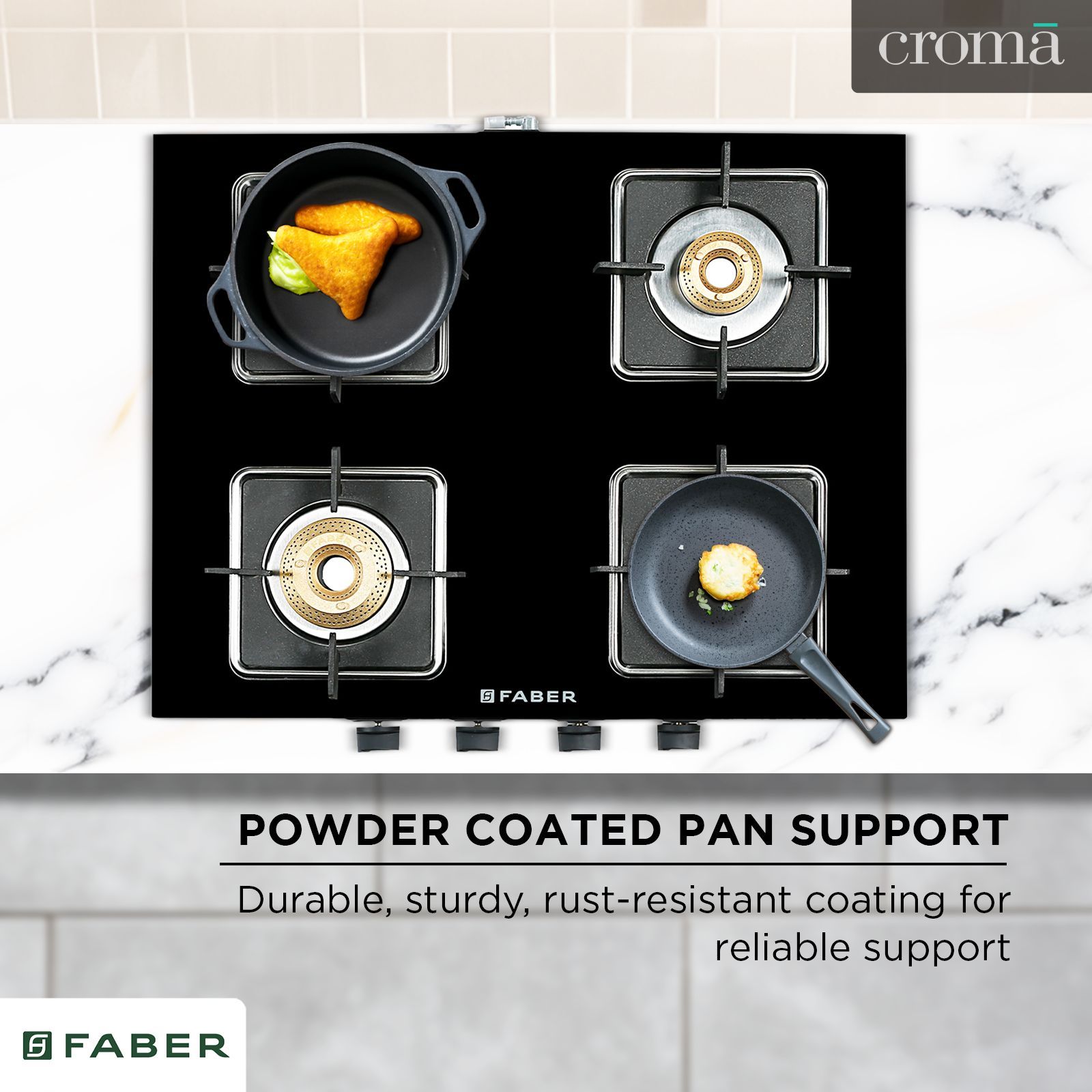 Faber PEARL 4BB BK Tempered Glass Top 4 Burner Manual Gas Stove (Corrosion Resistance, Black)_16