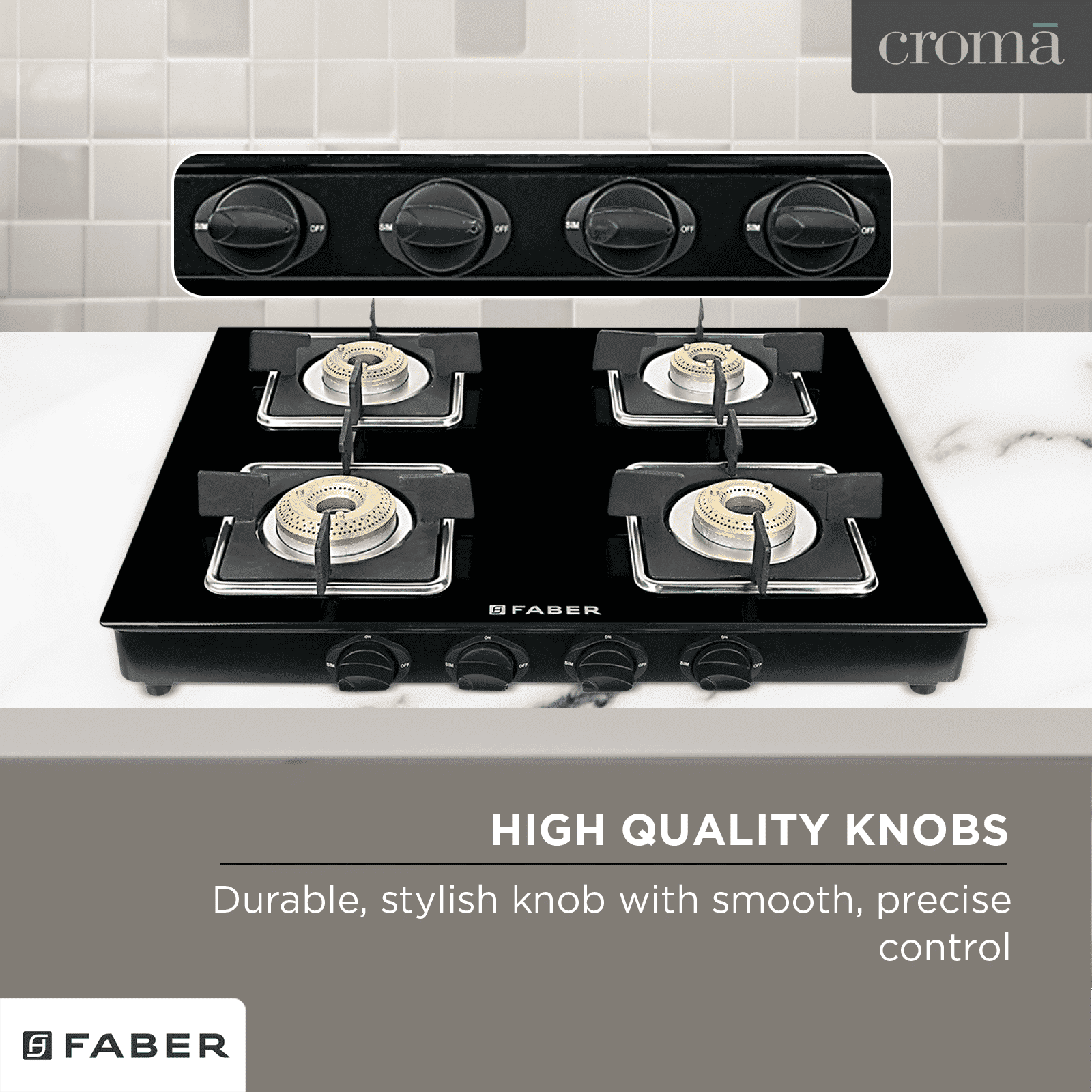 Faber PEARL 4BB BK Tempered Glass Top 4 Burner Manual Gas Stove (Corrosion Resistance, Black)_17