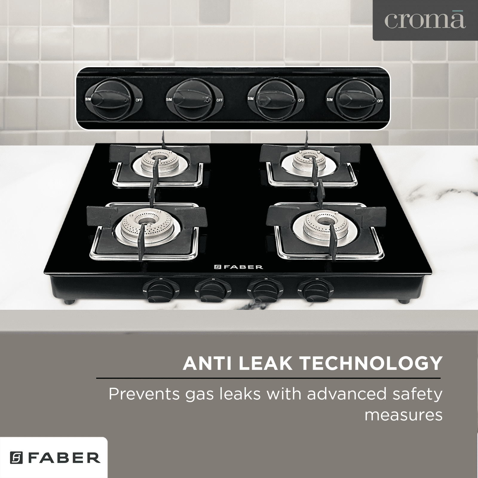 Faber PEARL 4BB BK Tempered Glass Top 4 Burner Manual Gas Stove (Corrosion Resistance, Black)_18