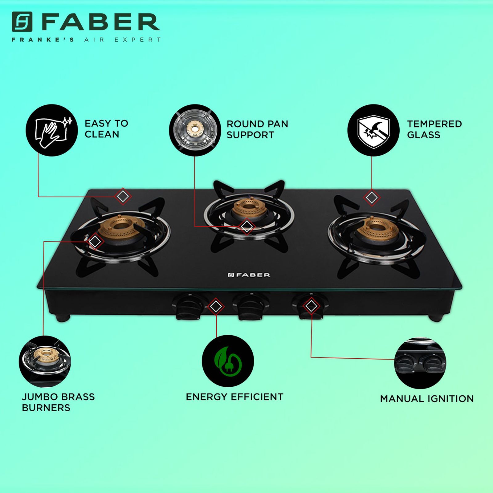 Faber DAISY 3BB BK Tempered Glass Top 3 Burner Manual Gas Stove (Scratch Resistant, Black)_10