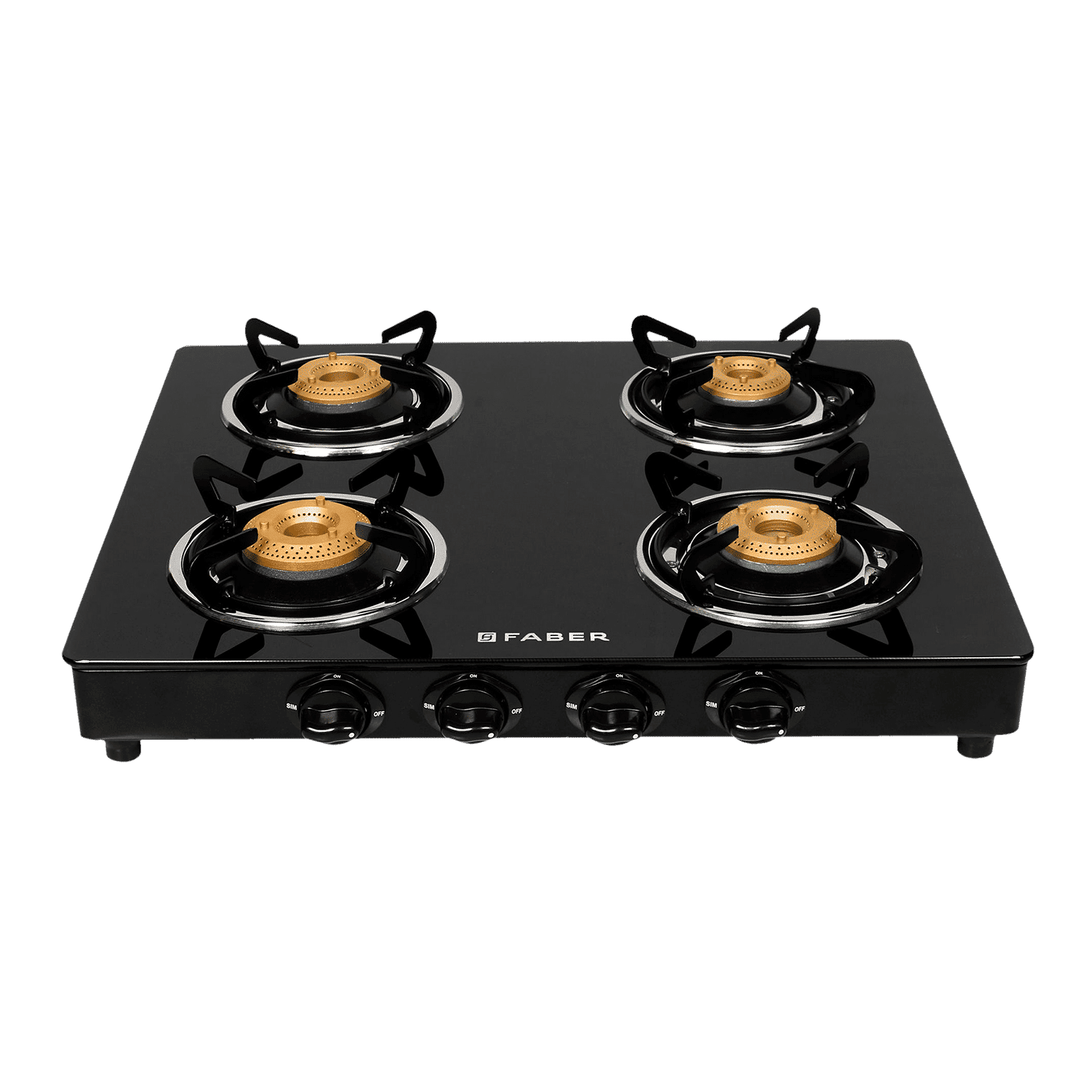 Faber DAISY 4BB BK Tempered Glass Top 4 Burner Manual Gas Stove (Scratch Resistant, Black)_1