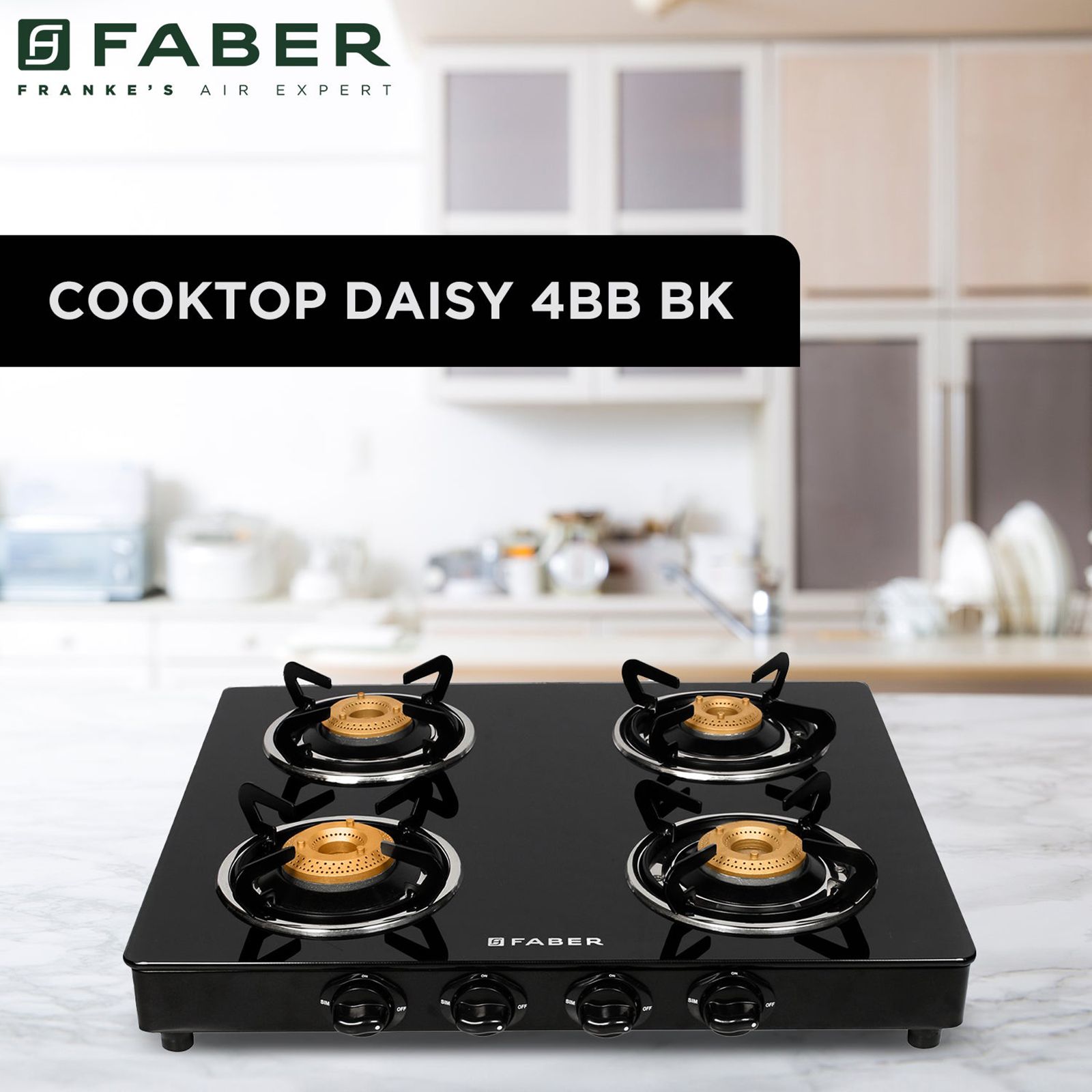 Faber DAISY 4BB BK Tempered Glass Top 4 Burner Manual Gas Stove (Scratch Resistant, Black)_7