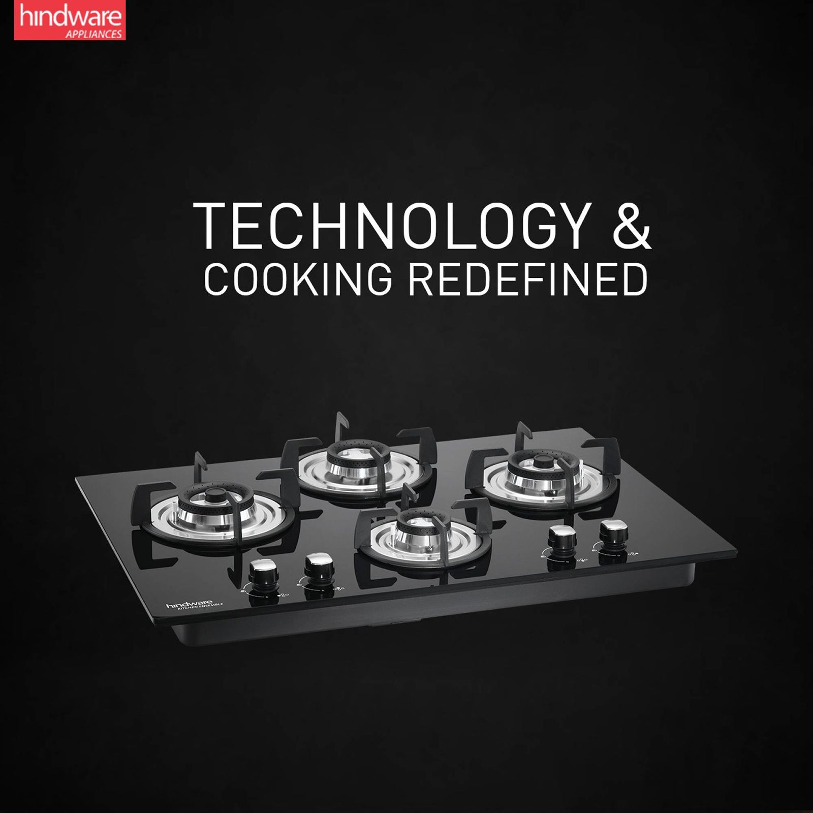 Hindware Amelia Plus Toughened Glass Top 4 Burner Automatic Electric Hob (Triple Ring Burner, Black)_6