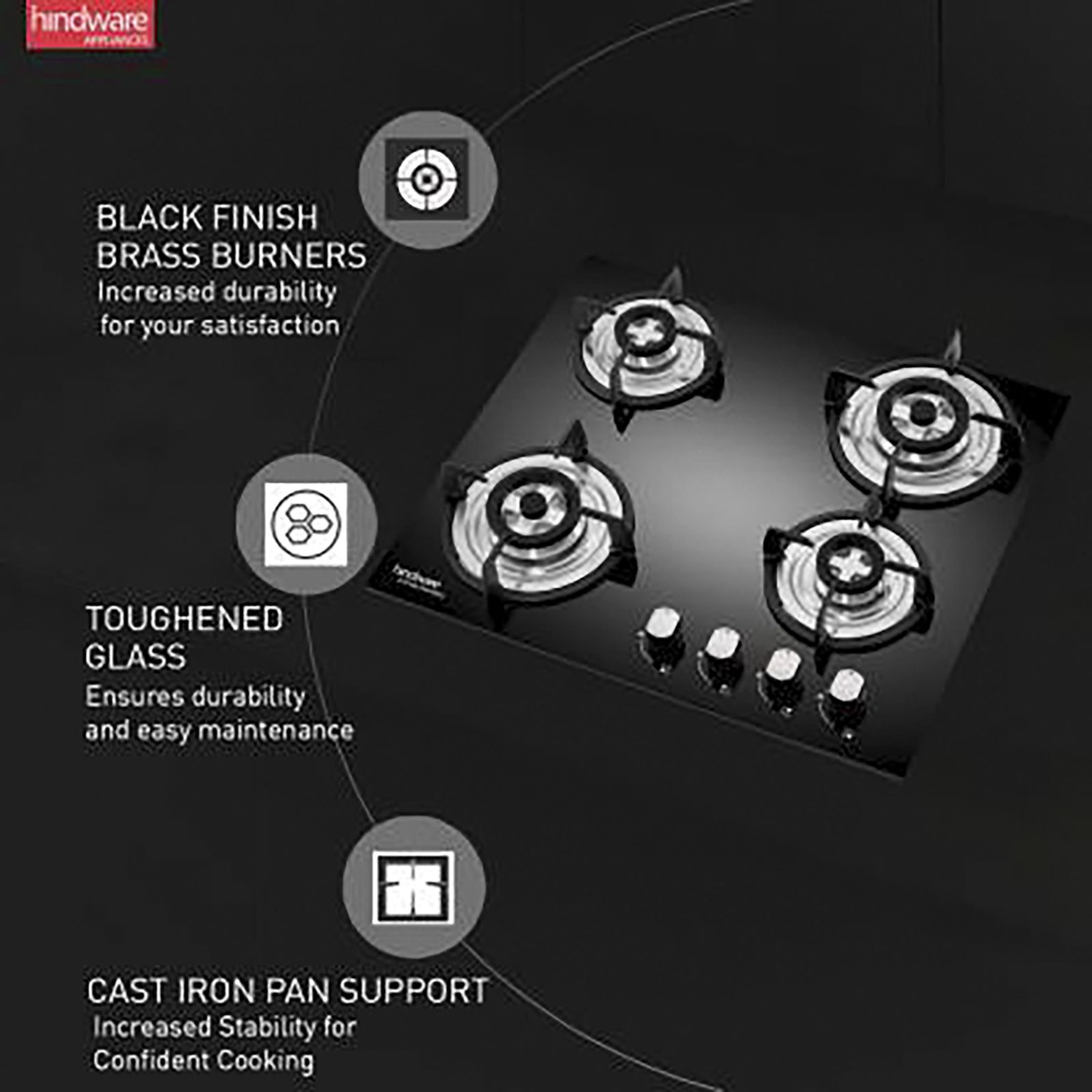 Hindware Sara Plus Toughened Glass Top 4 Burner Automatic Hob (Stainless Steel Drip Tray, Black)_6