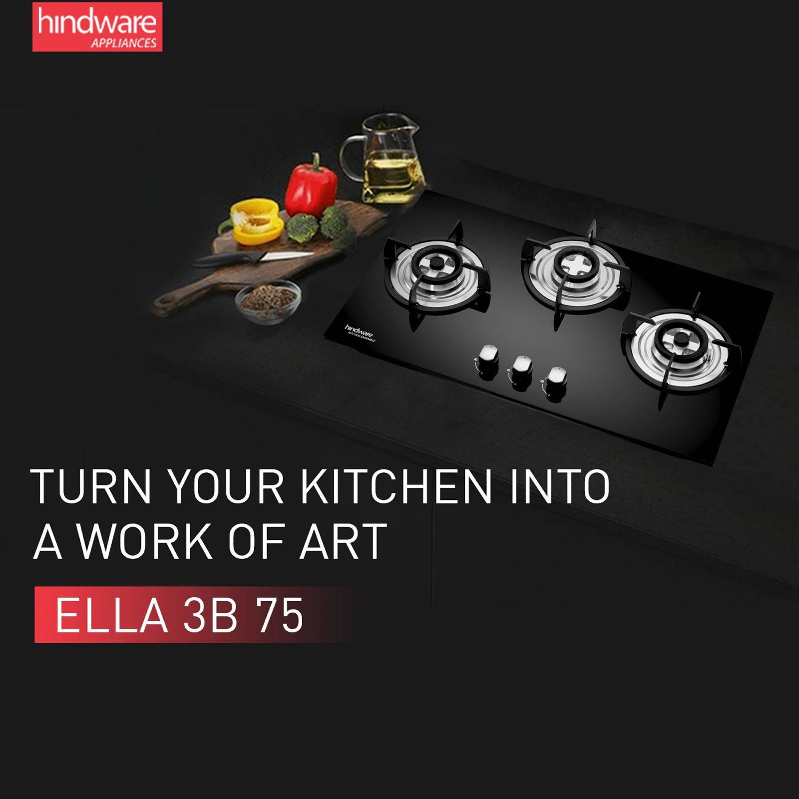 Hindware Ella Plus Toughened Glass Top 3 Burner Automatic Electric Hob (Triple Ring Burner, Black)_8