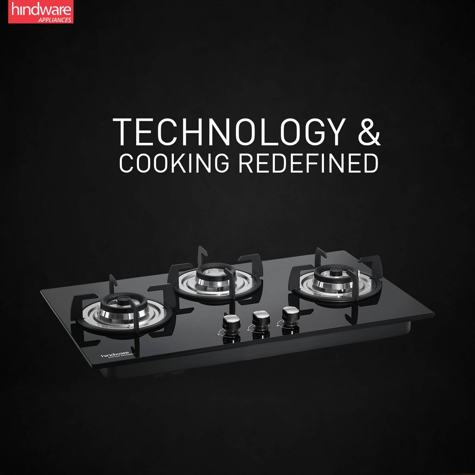 Hindware Ella Plus Toughened Glass Top 3 Burner Automatic Electric Hob (Triple Ring Burner, Black)_6