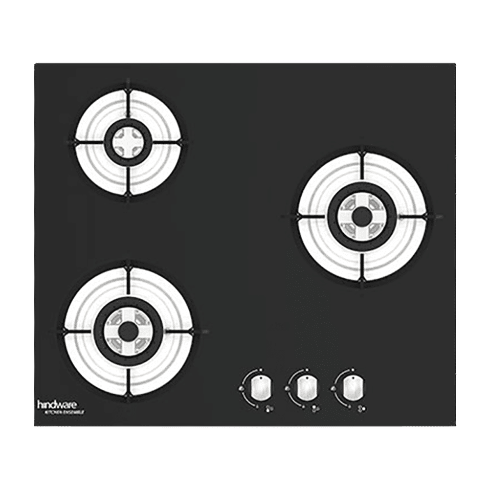 Hindware Nora Plus Toughened Glass Top 3 Burner Automatic Electric Hob (Triple Ring Burner, Black)_1