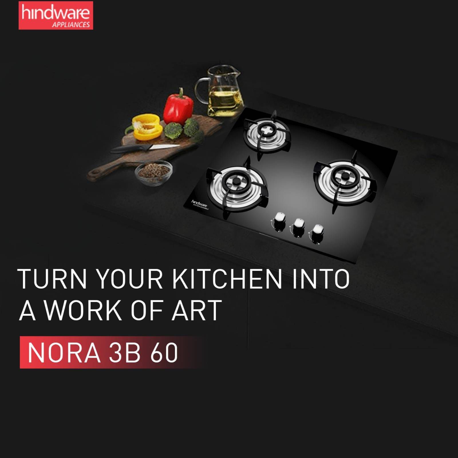 Hindware Nora Plus Toughened Glass Top 3 Burner Automatic Electric Hob (Triple Ring Burner, Black)_5