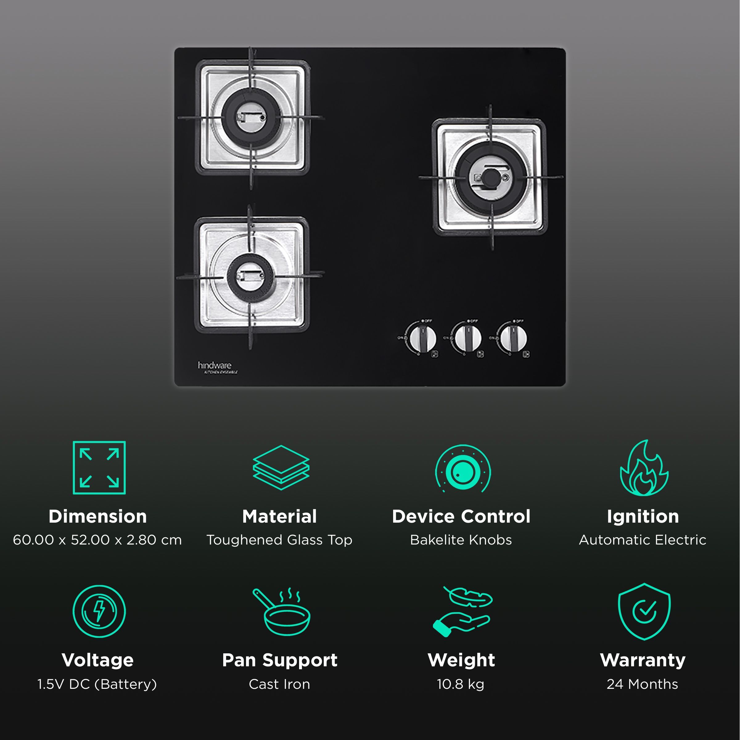 Hindware Rosia Toughened Glass Top 3 Burner Automatic Electric Hob (Spill Proof, Black) Hindware Rosia Toughened Glass Top 3 Burner Automatic Electric Hob (Spill Proof, Black)_3